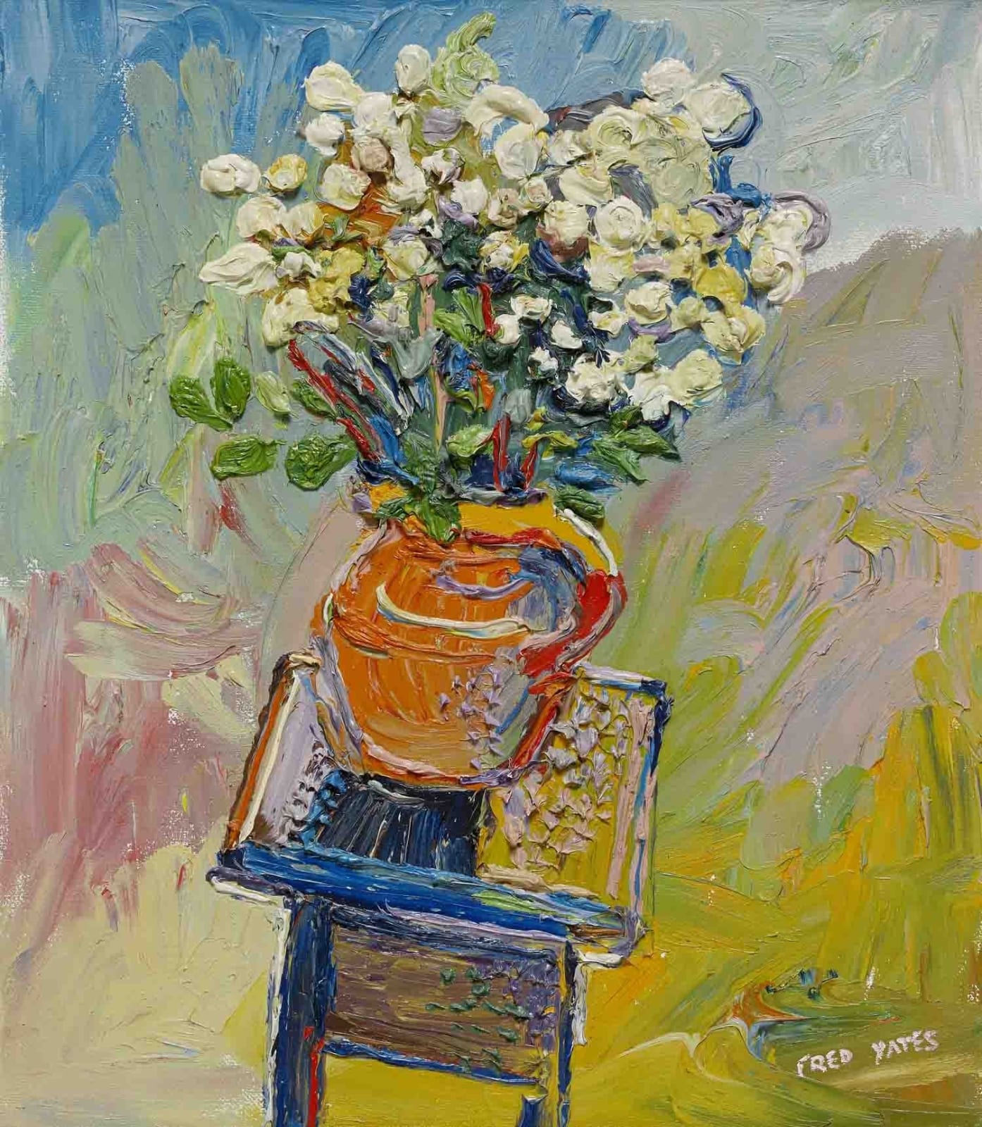 Fred Yates, Flowers in Orange Vase