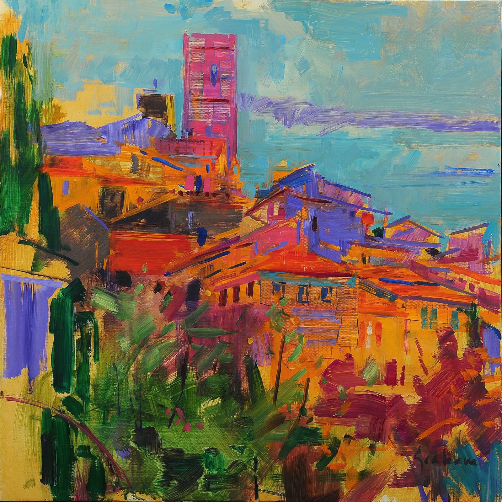 Peter Graham ROI RSW, St-Paul-de-Vence from La Colombe d'Or