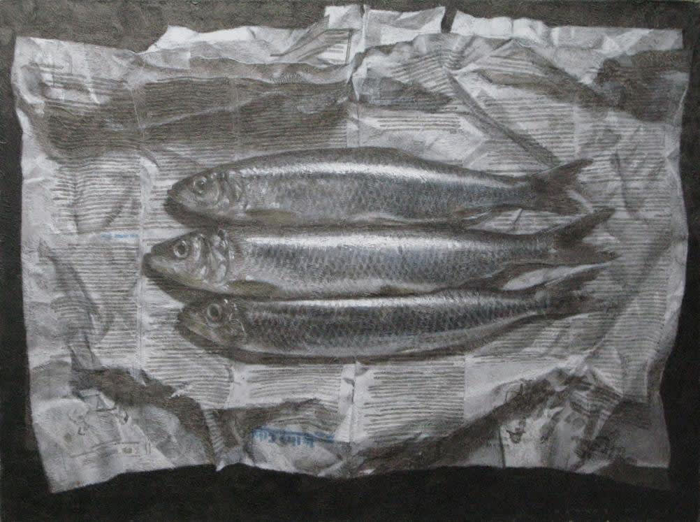 Rob Pittam, Herrings in newspaper - SOLD