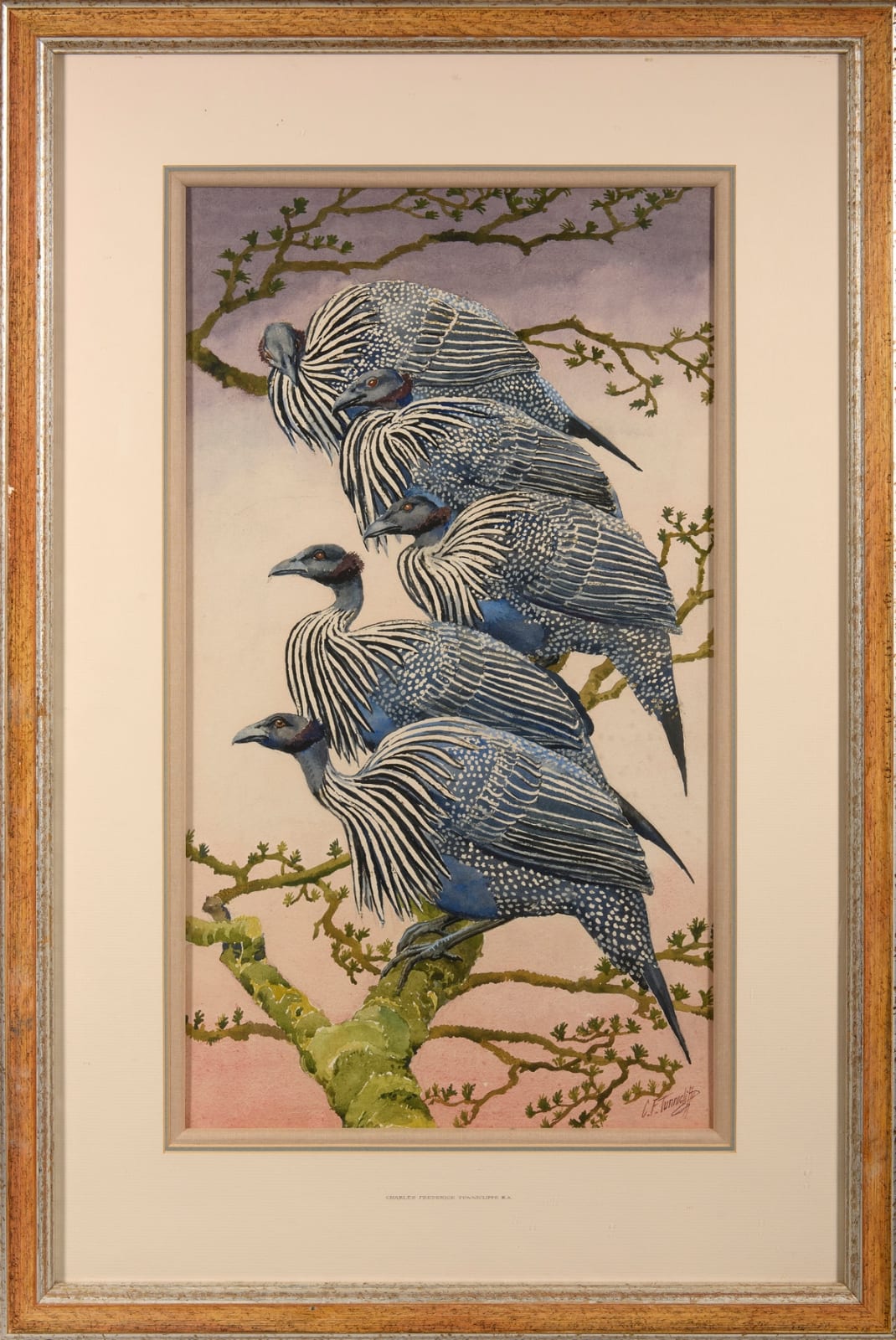 Charles F Tunnicliffe RA RE ARCA OBE, African Dusk - Guinea Fowl
