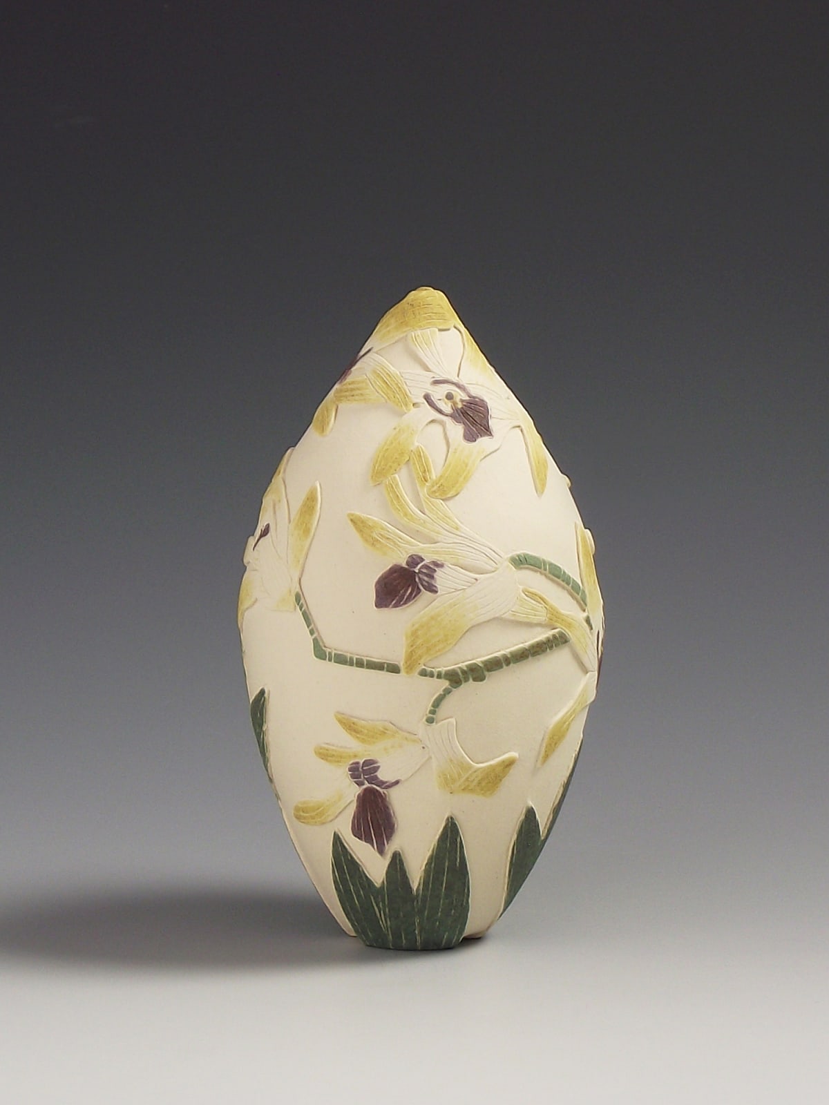 Tiffany Scull, Yellow Antelope Orchid sgraffito vessel