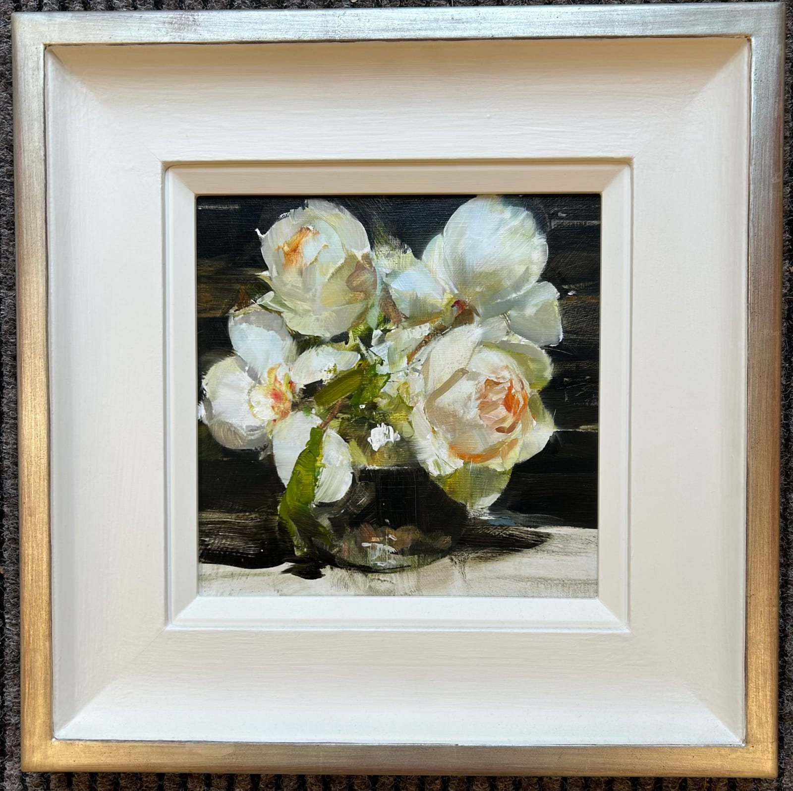 Martin Brooks RP, White roses in vase