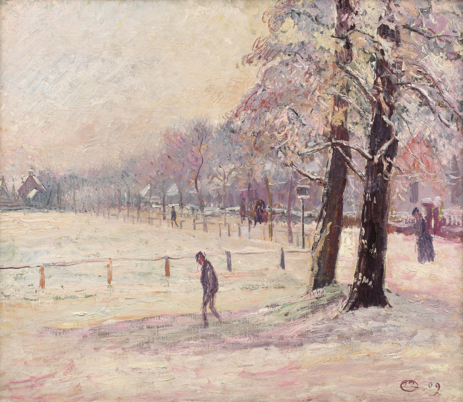 Lucien Pissarro, Stamford Brook Green (Snow and Mist), 1909
