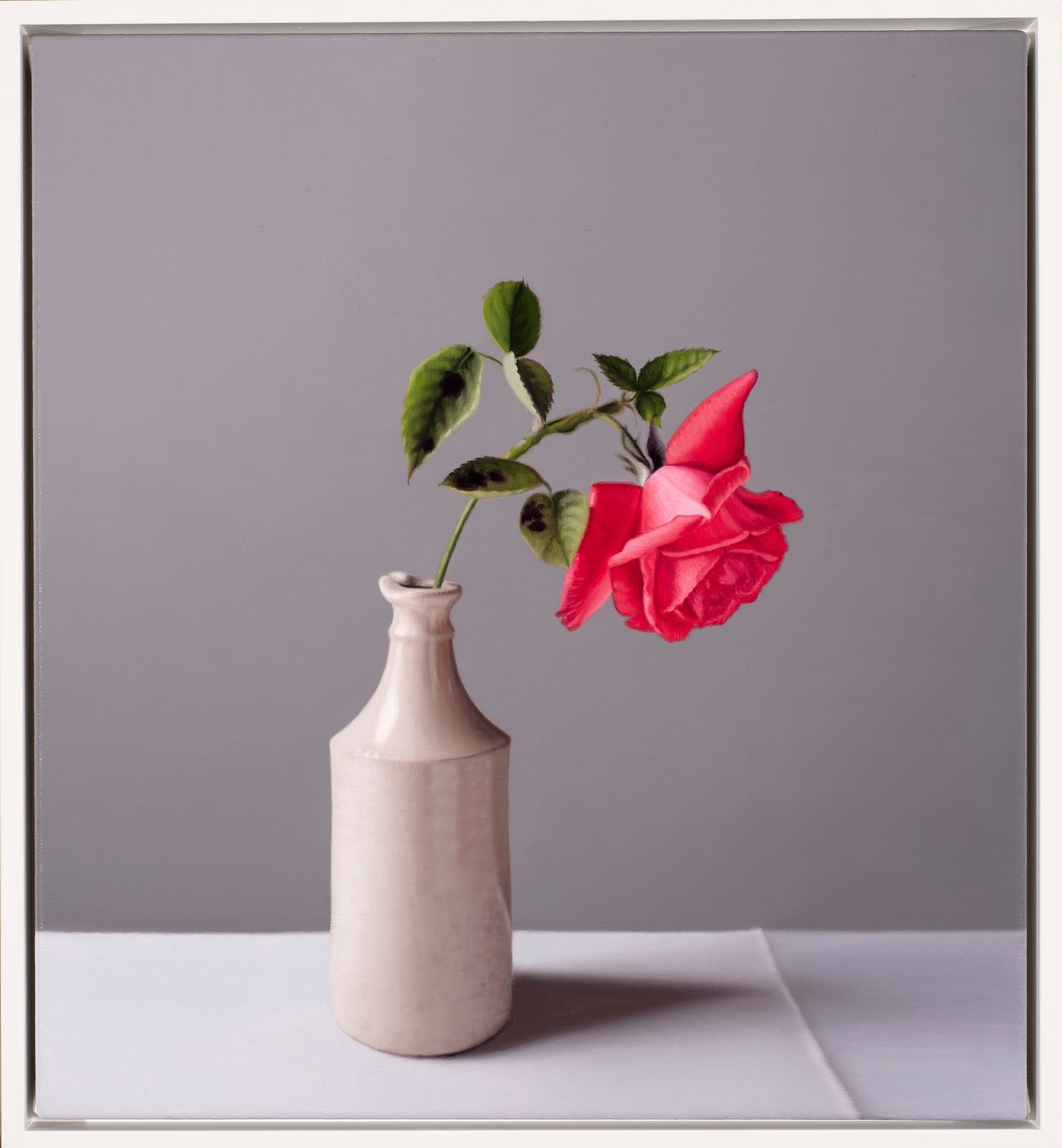 Jo Barrett, Still Life with Garden Rose and Stoneware Bottle