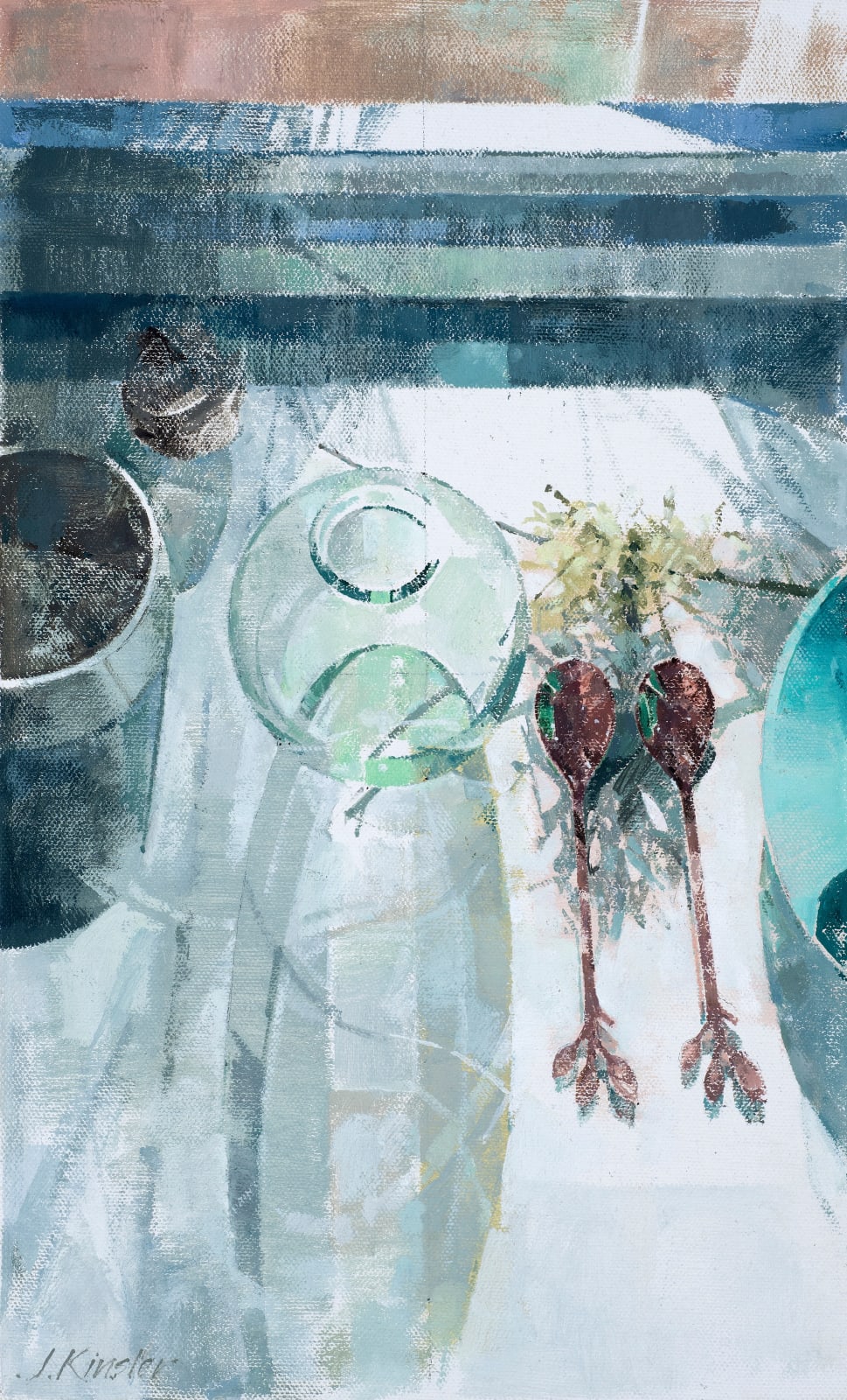 Jeannie Kinsler, Two spoons and lichen, 2023