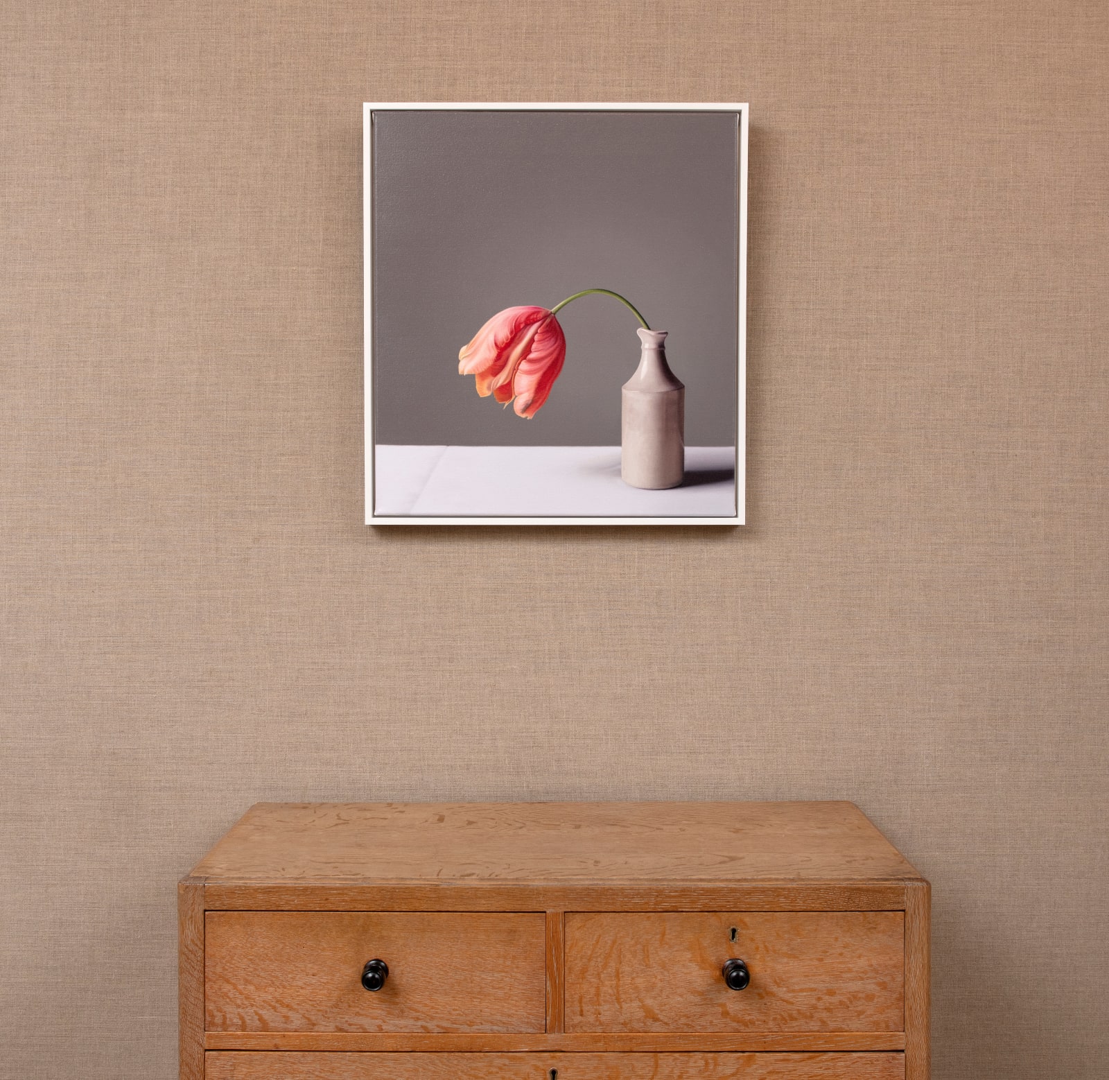 Jo Barrett, Still Life with Tulip and Stoneware Bottle