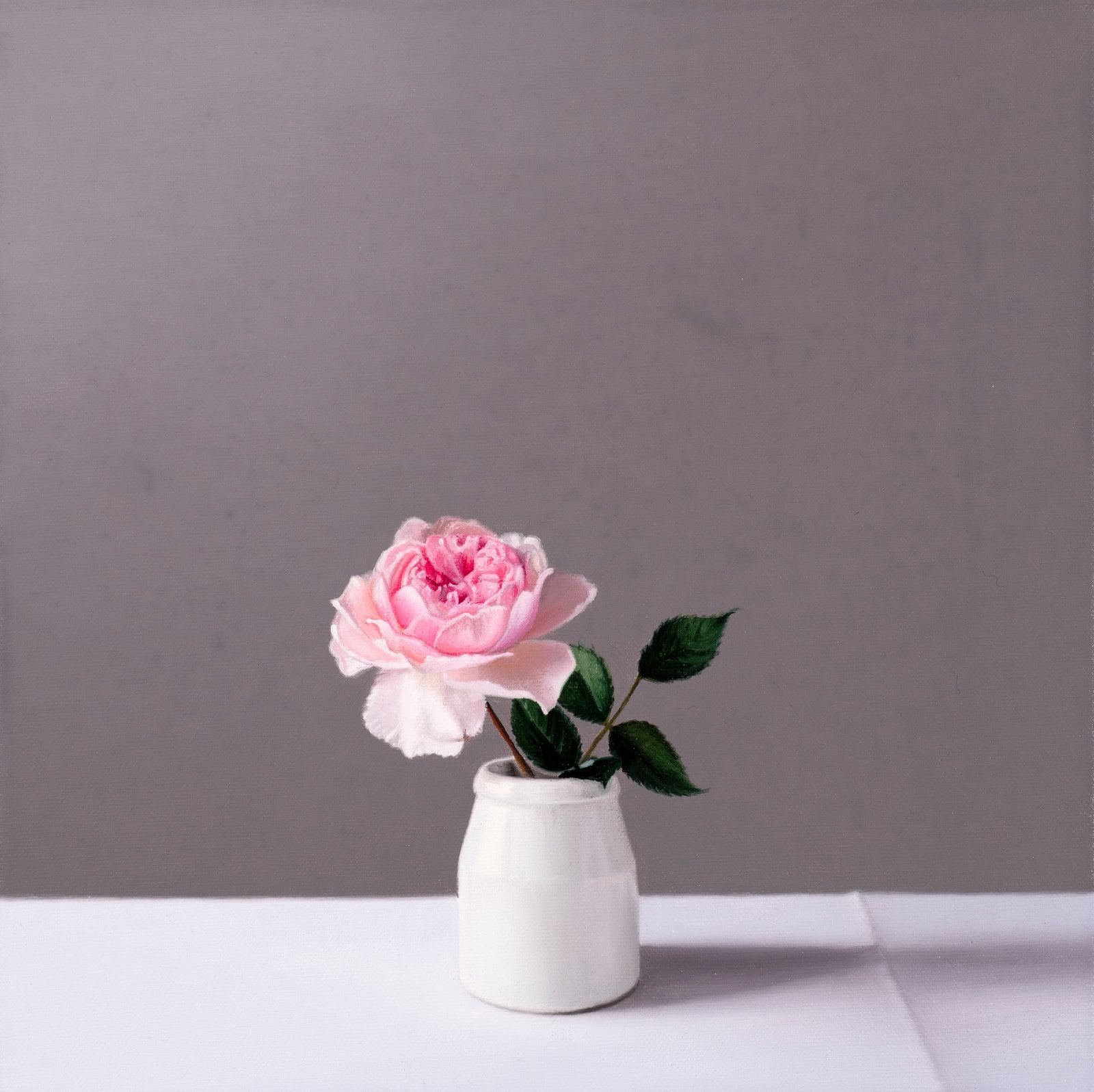 Jo Barrett, Still Life with Pink Garden Rose and Stoneware Pot