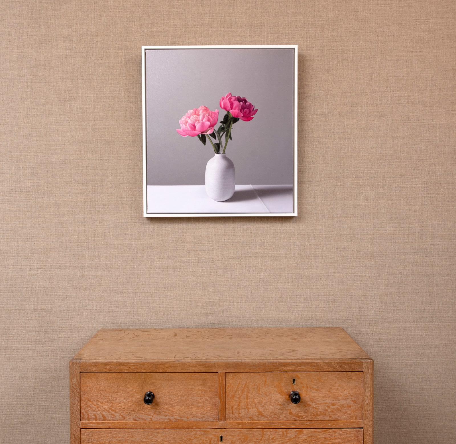 Jo Barrett, Still Life with Pink Peonies and Tin Glazed Bottle