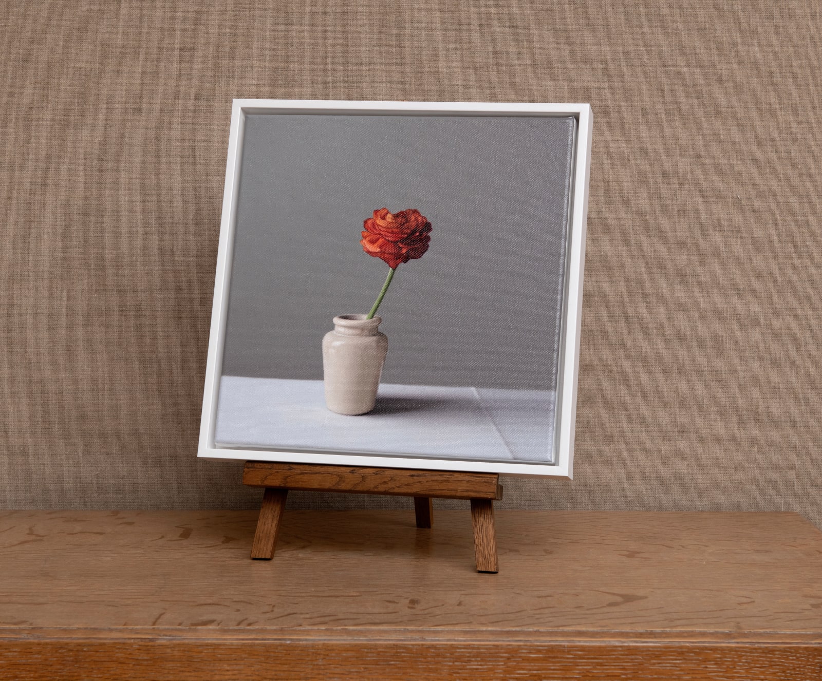 Jo Barrett, Still Life with Orange Ranunculus and Stoneware Jar