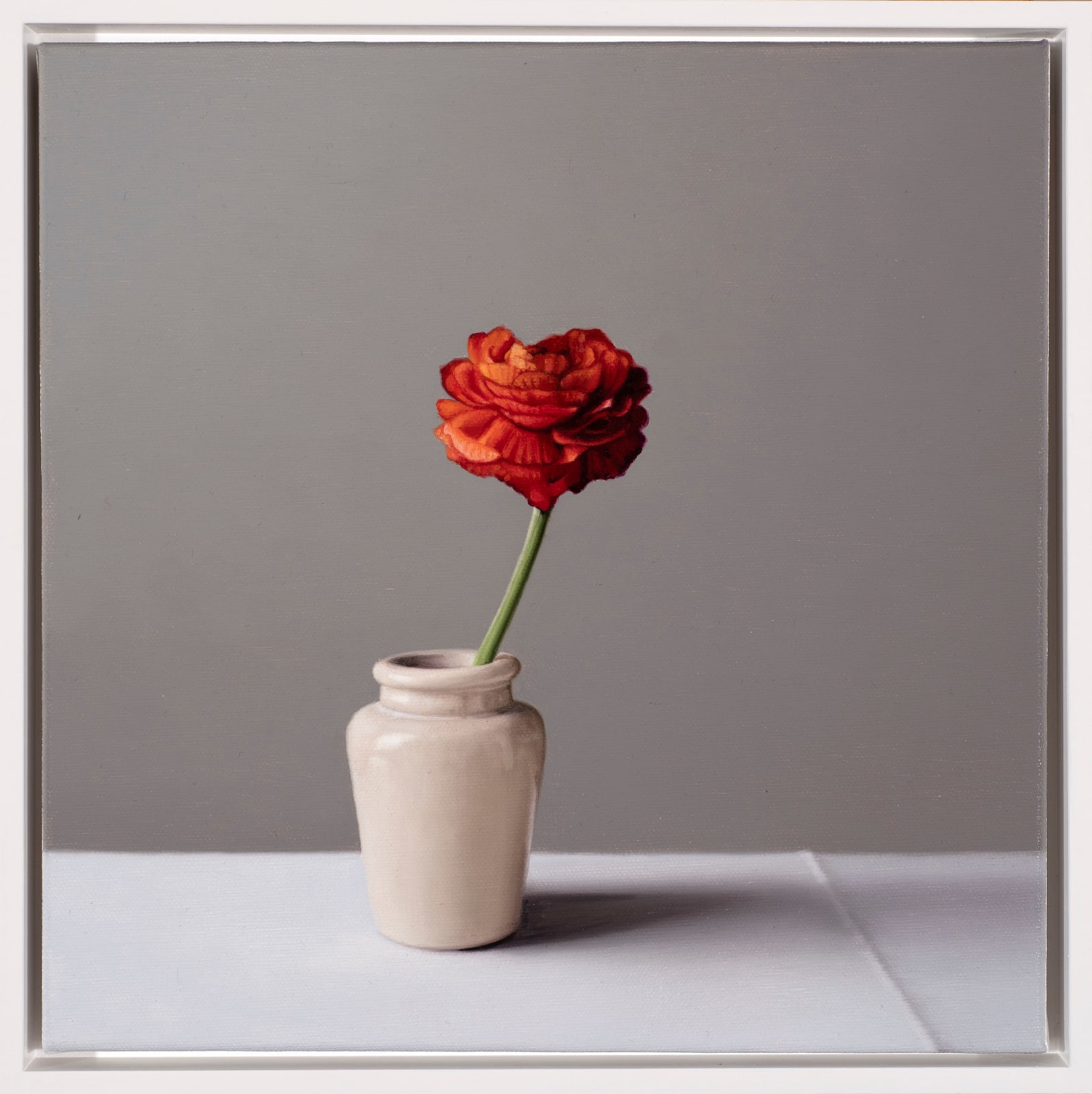 Jo Barrett, Still Life with Orange Ranunculus and Stoneware Jar
