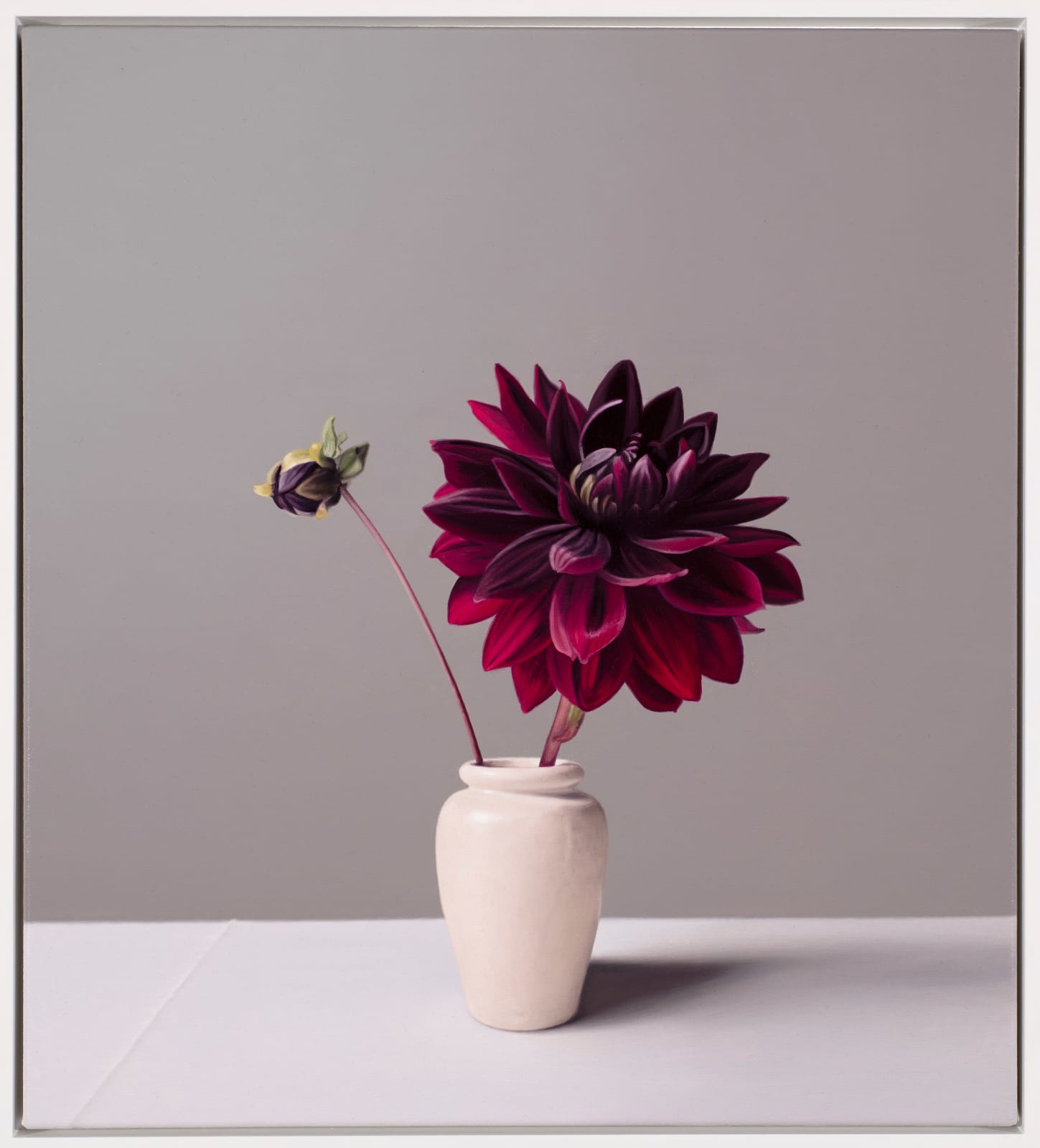 Jo Barrett, Still Life with Red Dahlia and Stoneware Pot