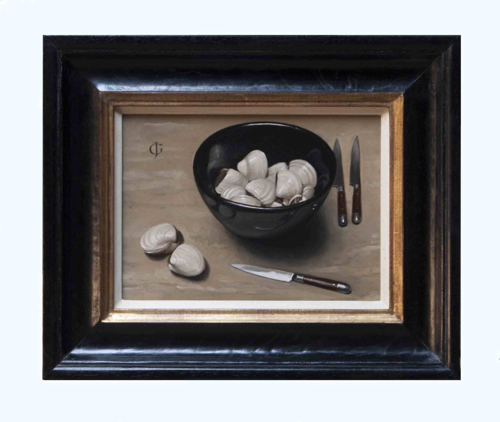 James Gillick, Pacific Clams, Black Bowl & Knives, 2021