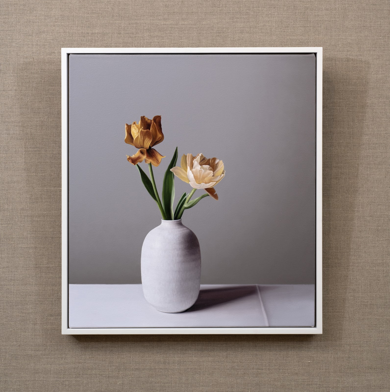 Jo Barrett, Still life with Tin Glazed Bottle and Yellow Tulips - From the Fern Verrow Collection, 2021