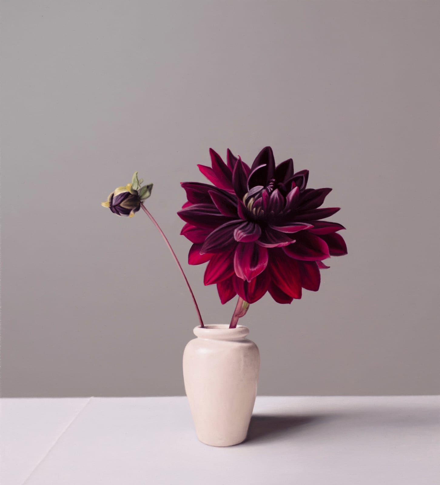 Jo Barrett, Still Life with Red Dahlia and Stoneware Pot