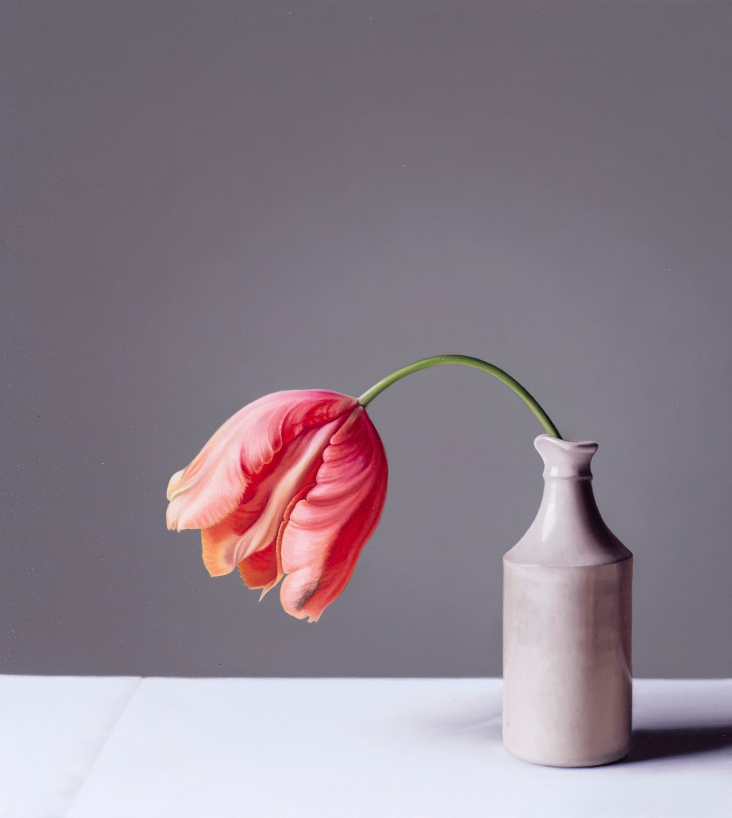 Jo Barrett, Still Life with Tulip and Stoneware Bottle