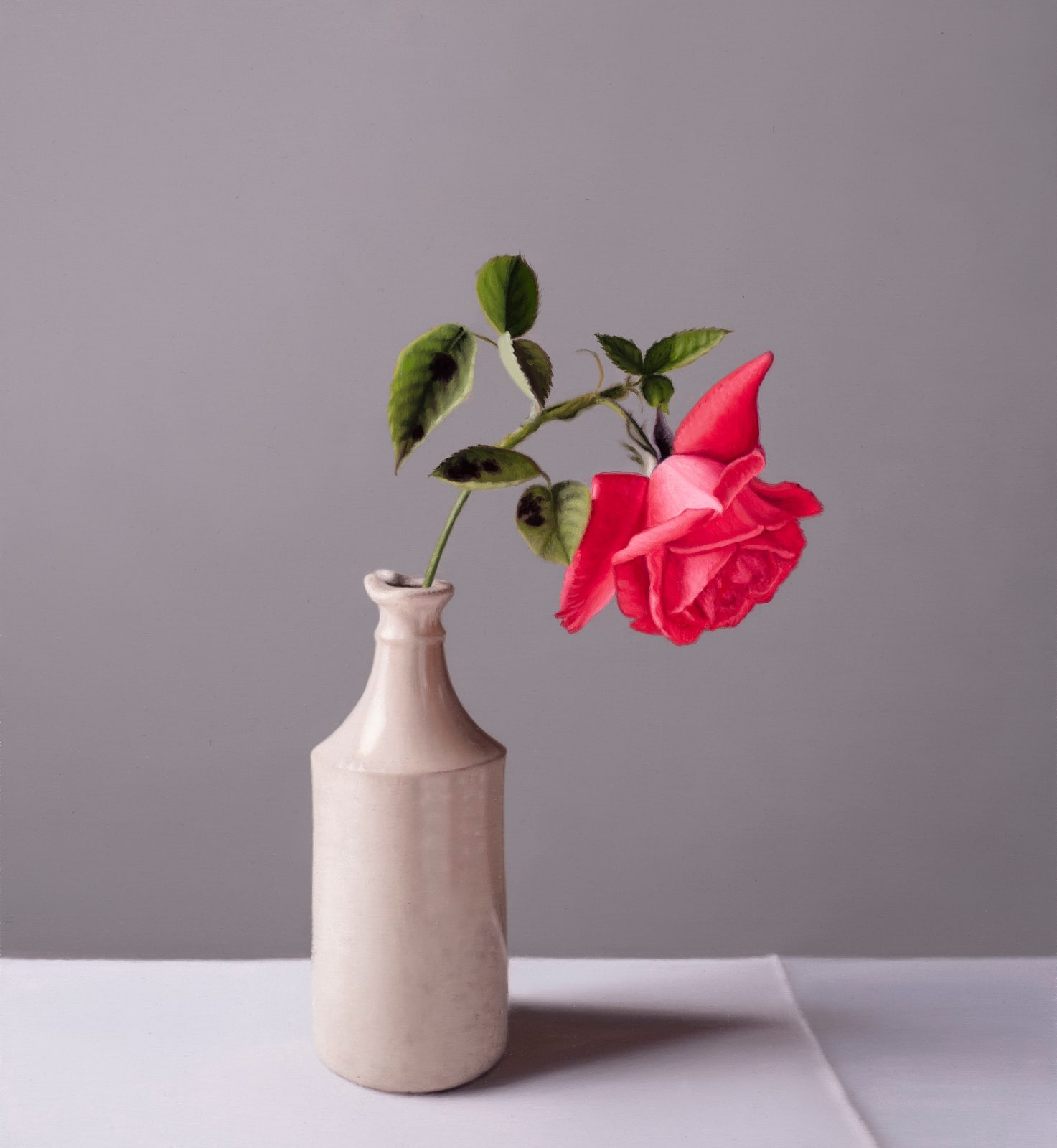 Jo Barrett, Still Life with Garden Rose and Stoneware Bottle