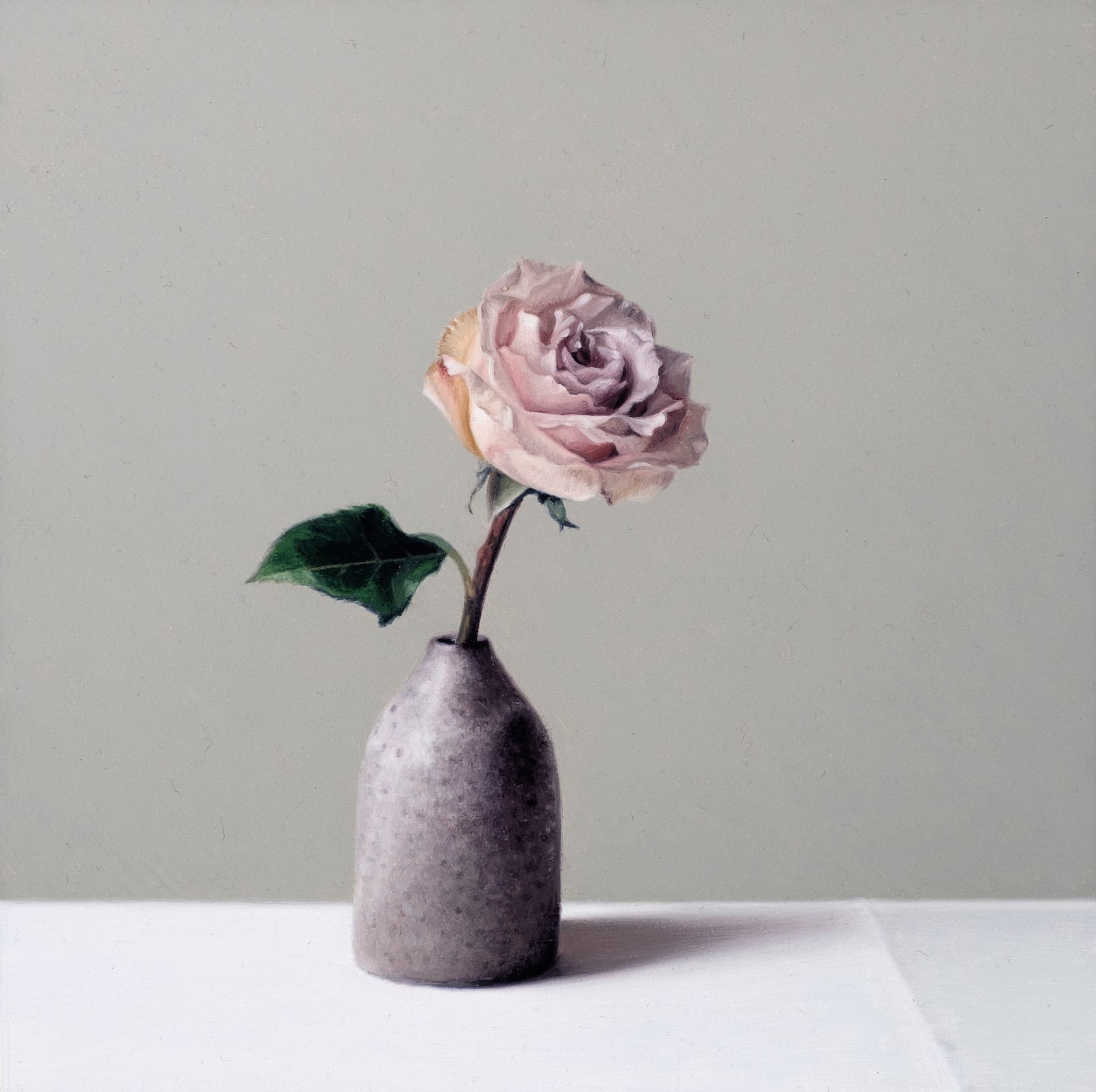 Jo Barrett, Still life with Pink Rose and Wood Ash Glazed Bottle, 2022