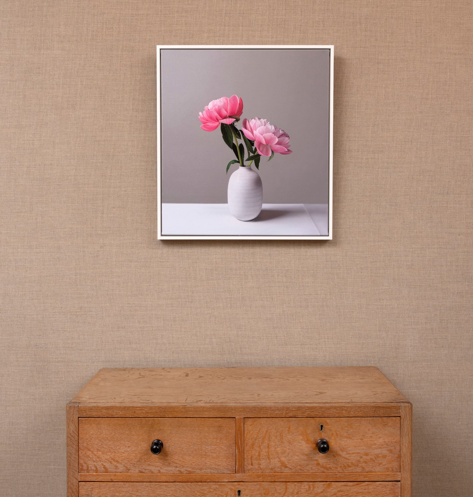 Jo Barrett, Still Life with Pink Peonies and Tin Glazed Bottle 2