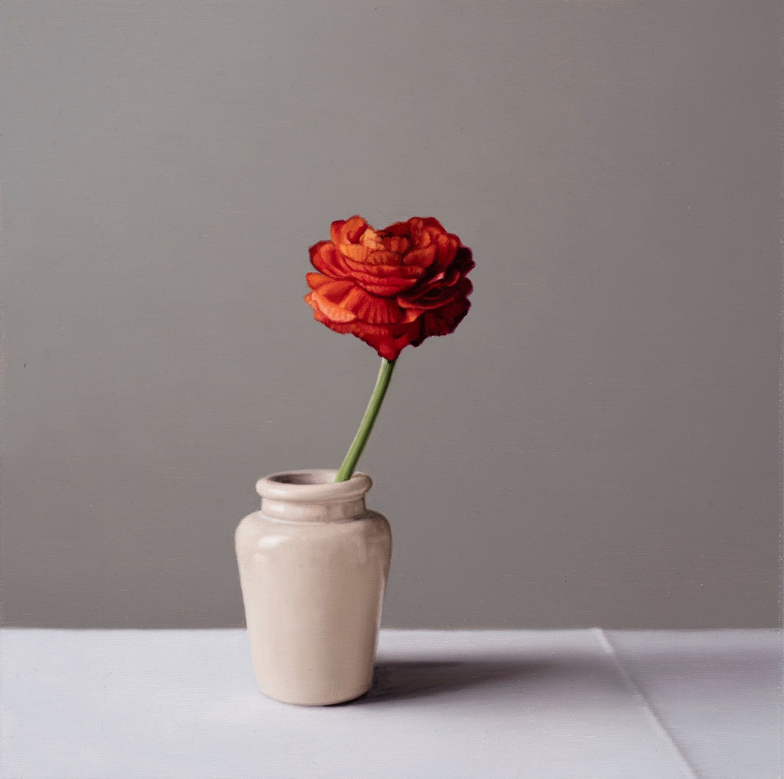 Jo Barrett, Still Life with Orange Ranunculus and Stoneware Jar