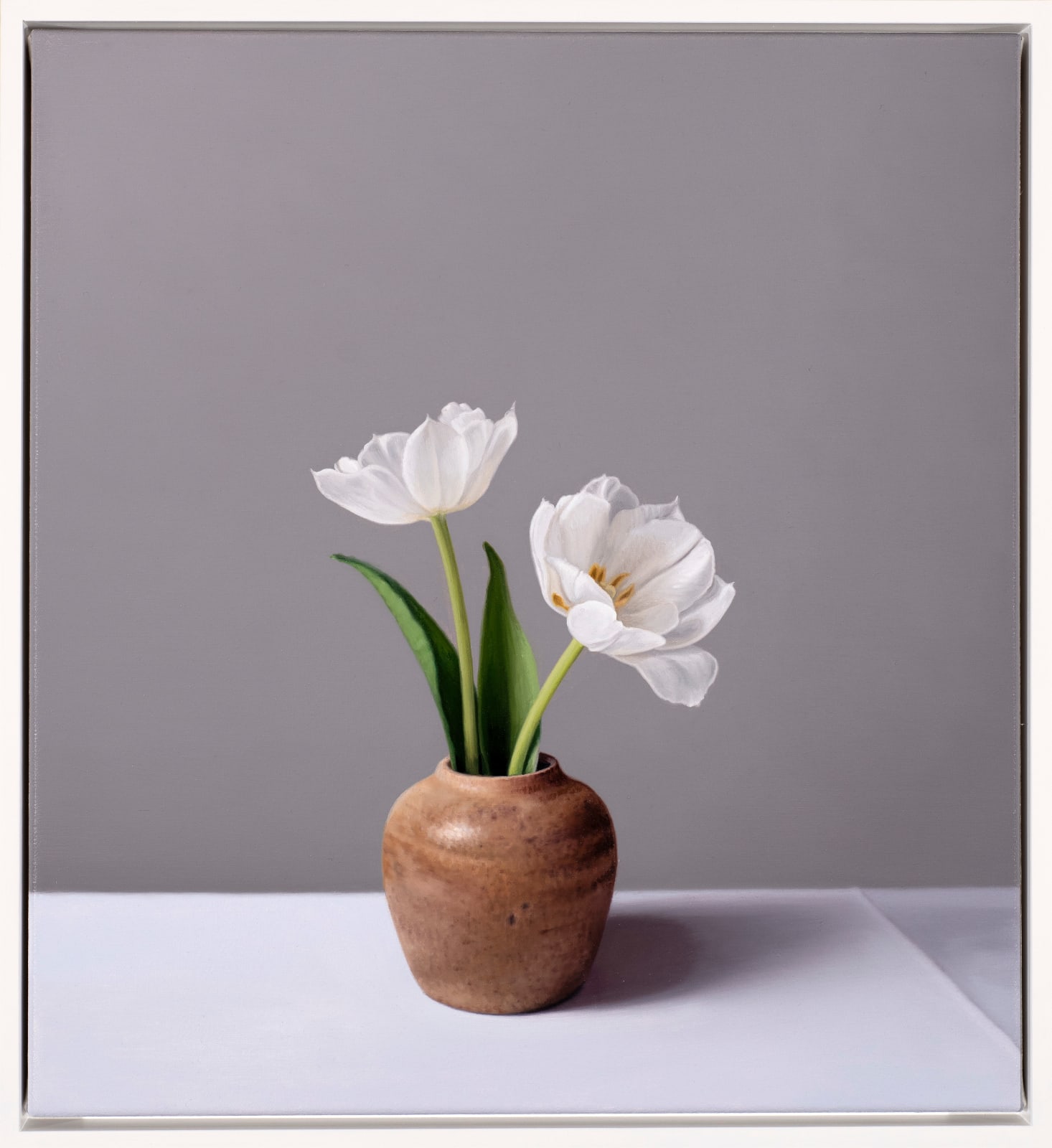 Jo Barrett, Still Life with White Tulips and Earthenware Pot