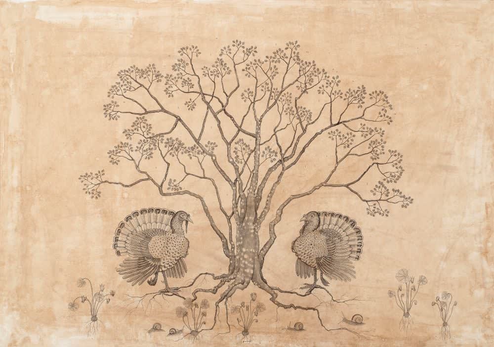 Andrea Collesano, MELAGRIS (Tree with Turkeys) , 2025