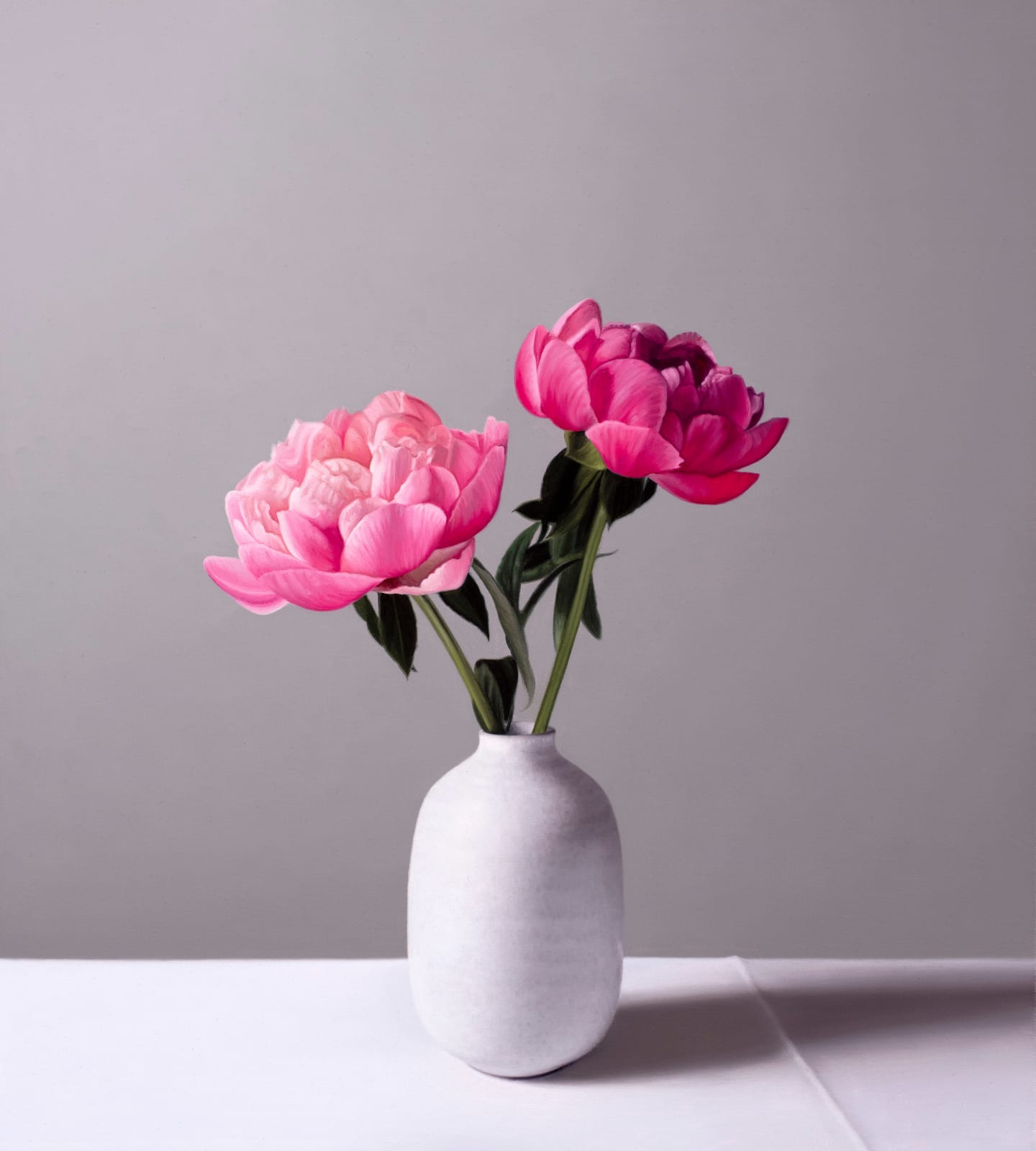 Jo Barrett, Still Life with Pink Peonies and Tin Glazed Bottle