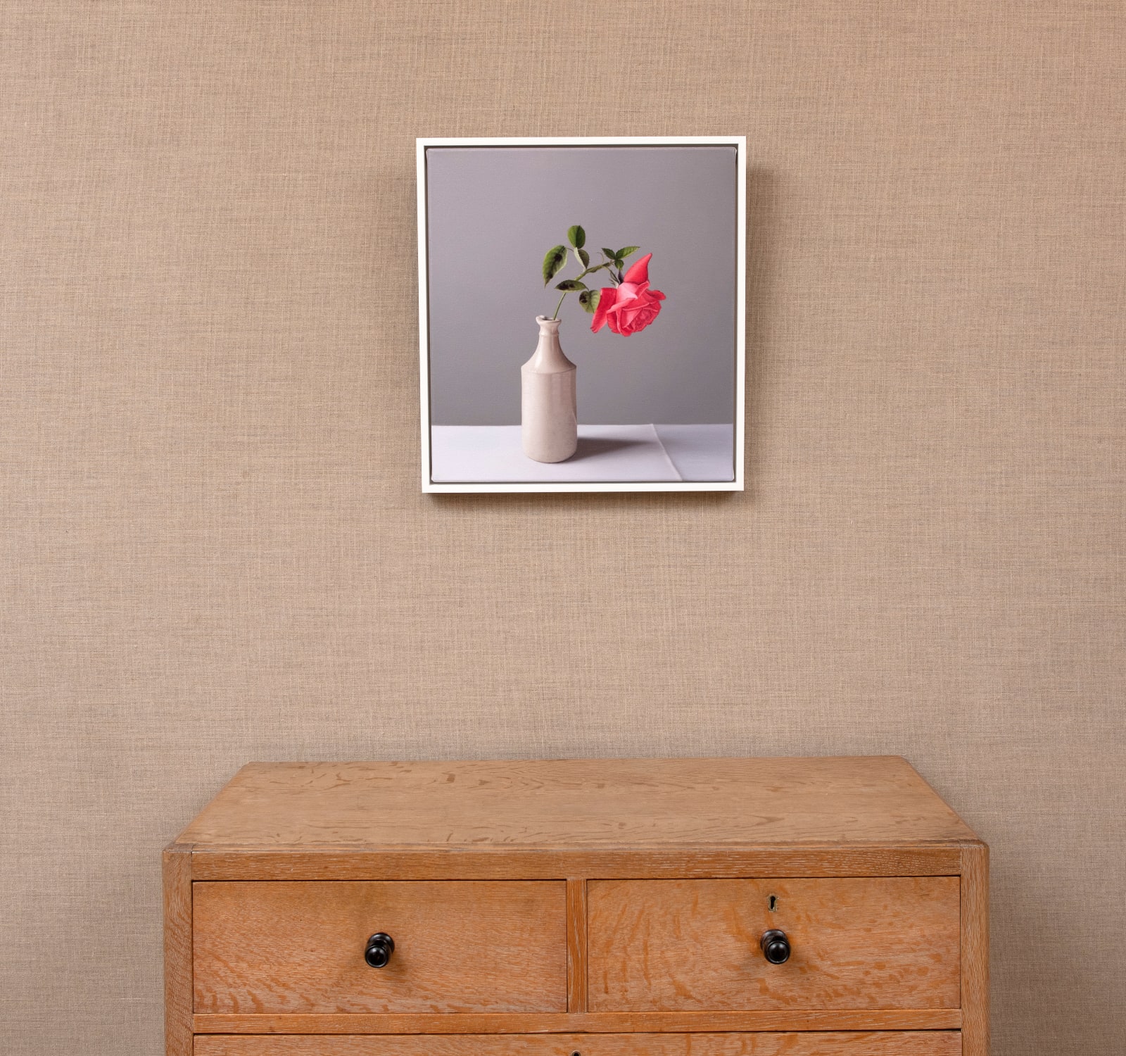 Jo Barrett, Still Life with Garden Rose and Stoneware Bottle