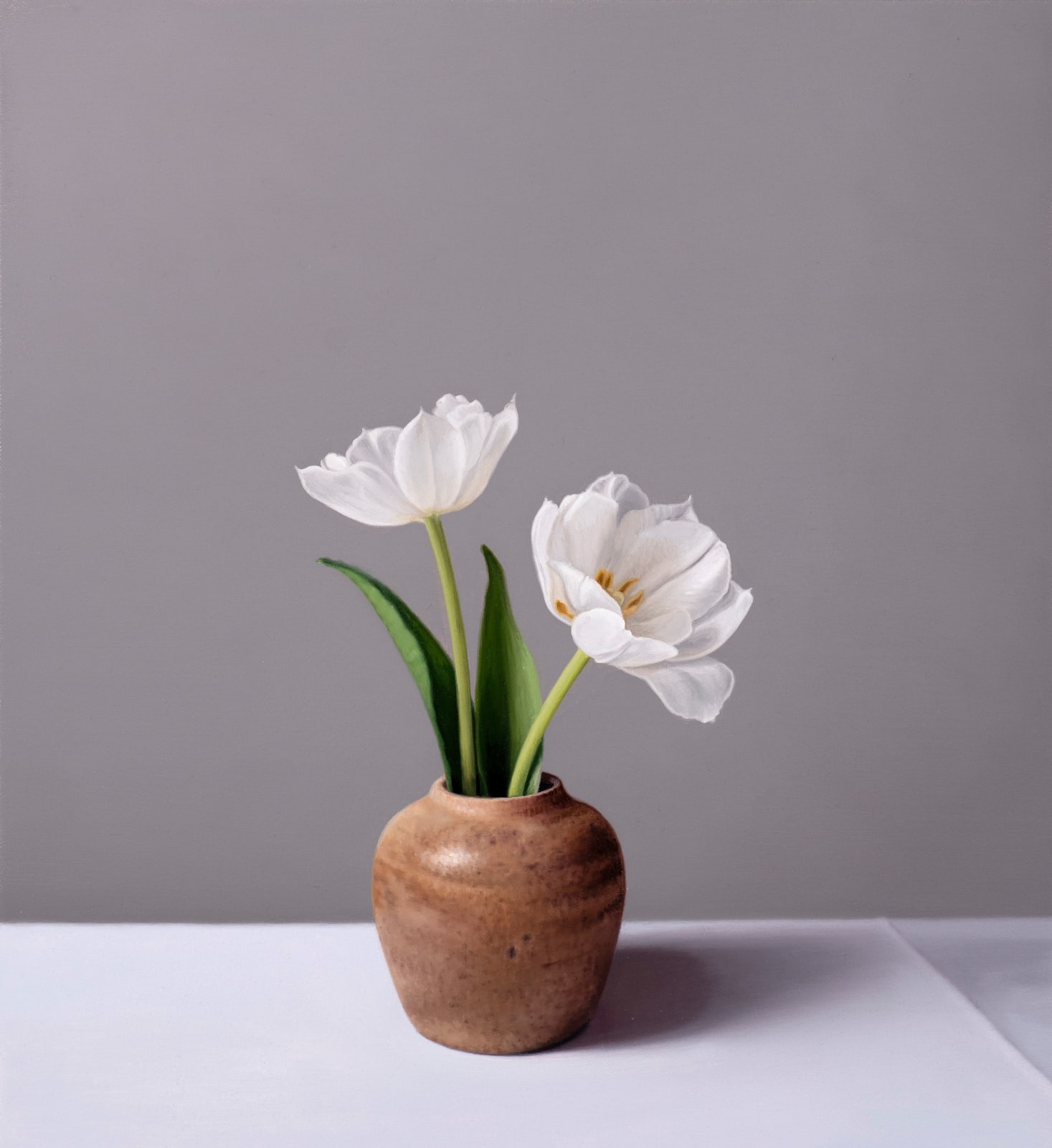 Jo Barrett, Still Life with White Tulips and Earthenware Pot