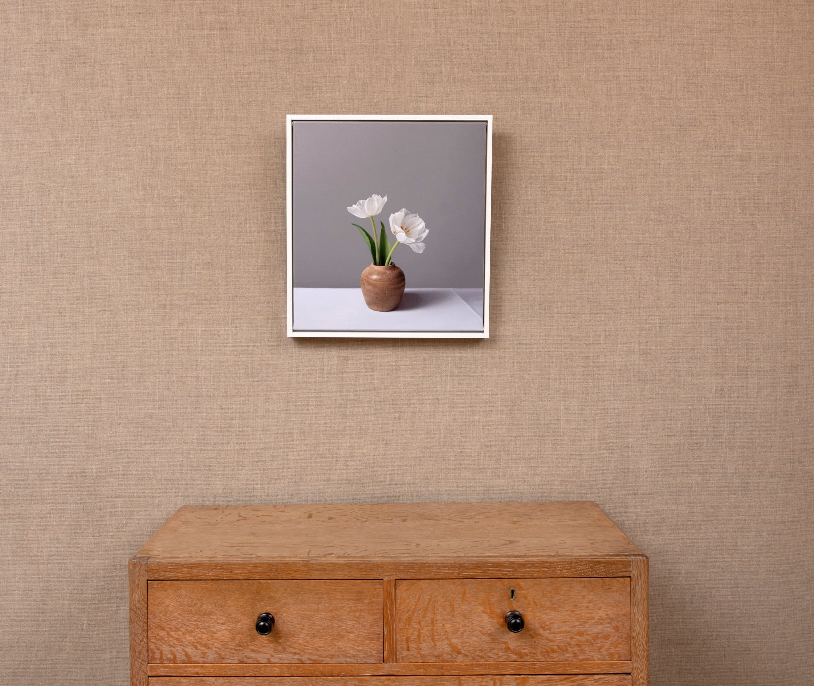 Jo Barrett, Still Life with White Tulips and Earthenware Pot
