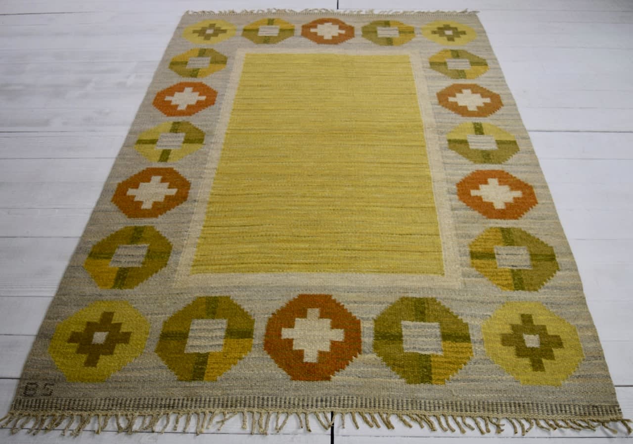 Swedish flat woven rug by Brigitta Soderegen