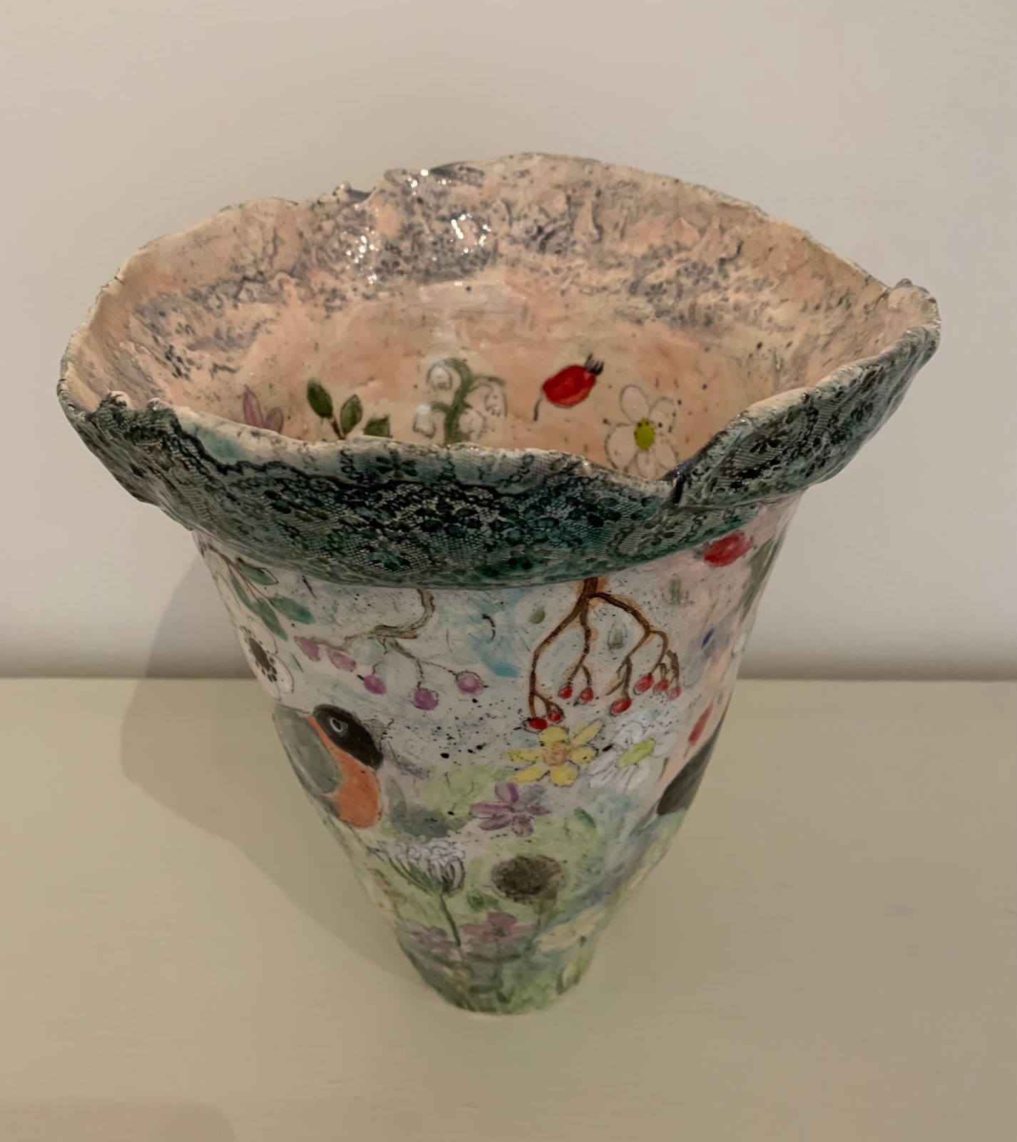 Amelia Tuttiett, Bertie Black Bird, Bob the Blue Tit & Bruce the Bull Finch in Spring Time - Vase