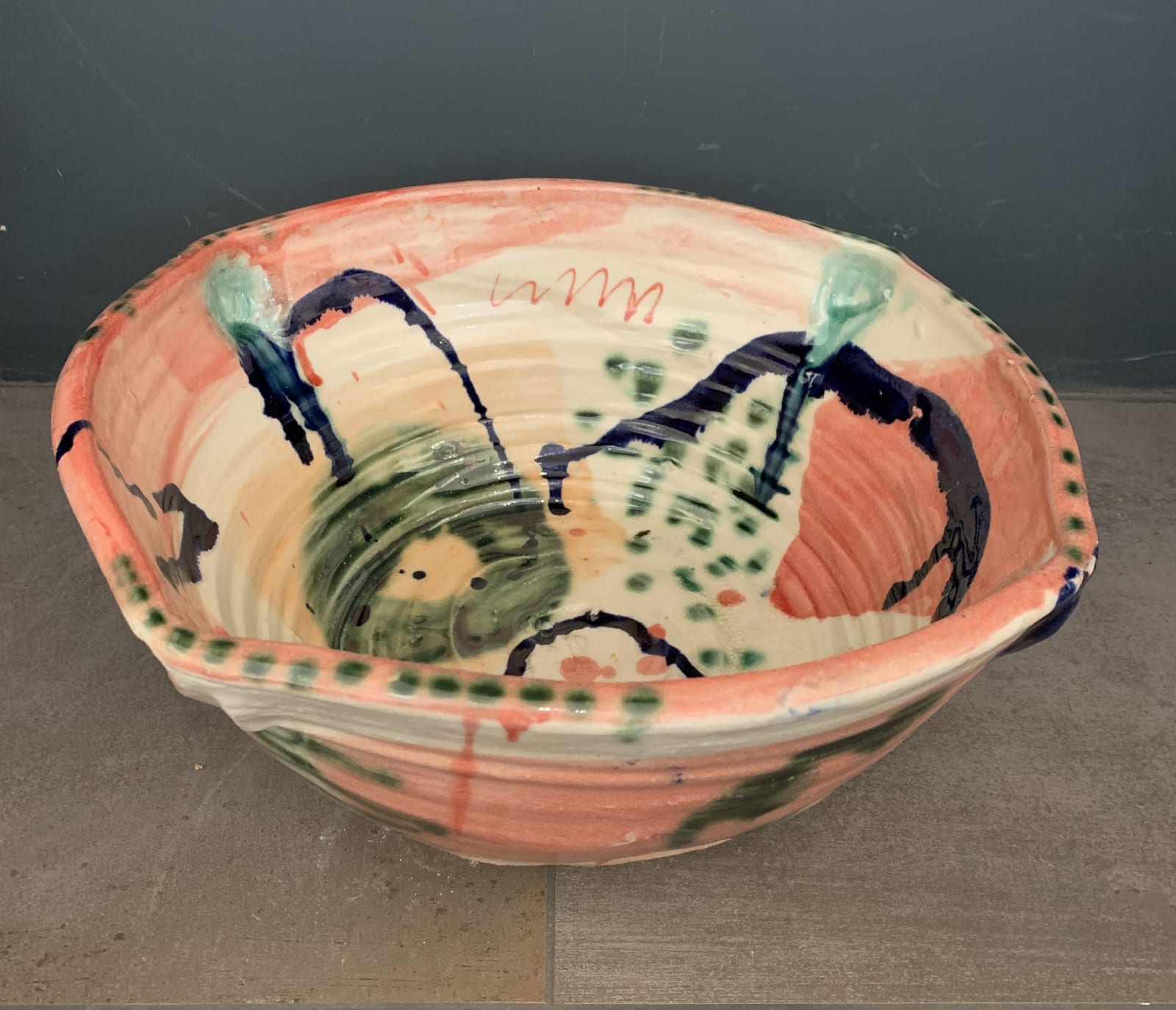 Sandy Brown, Clakkarakka - Large Pink & Green Bowl