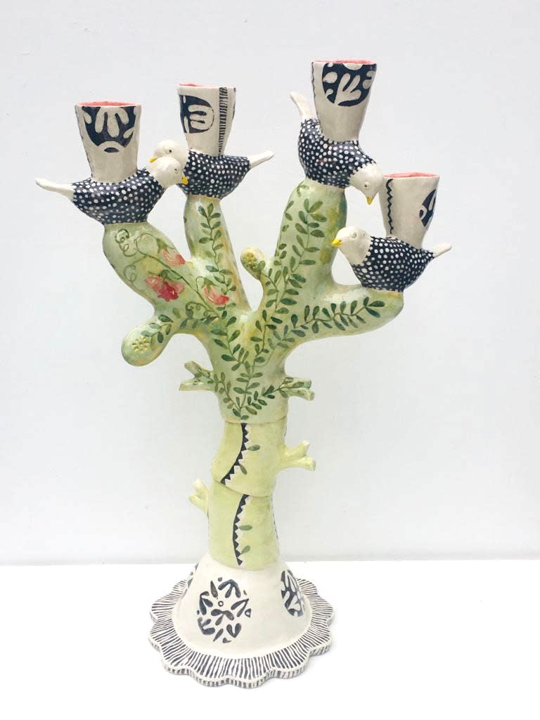Laurance Simon, Four Spotty Bird Green Tree Candelabra