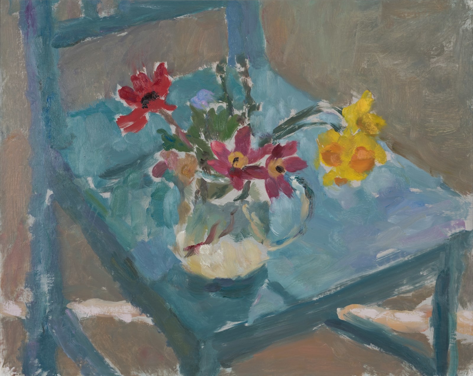 Lynne Cartlidge, Spring Flowers on a Blue Chair