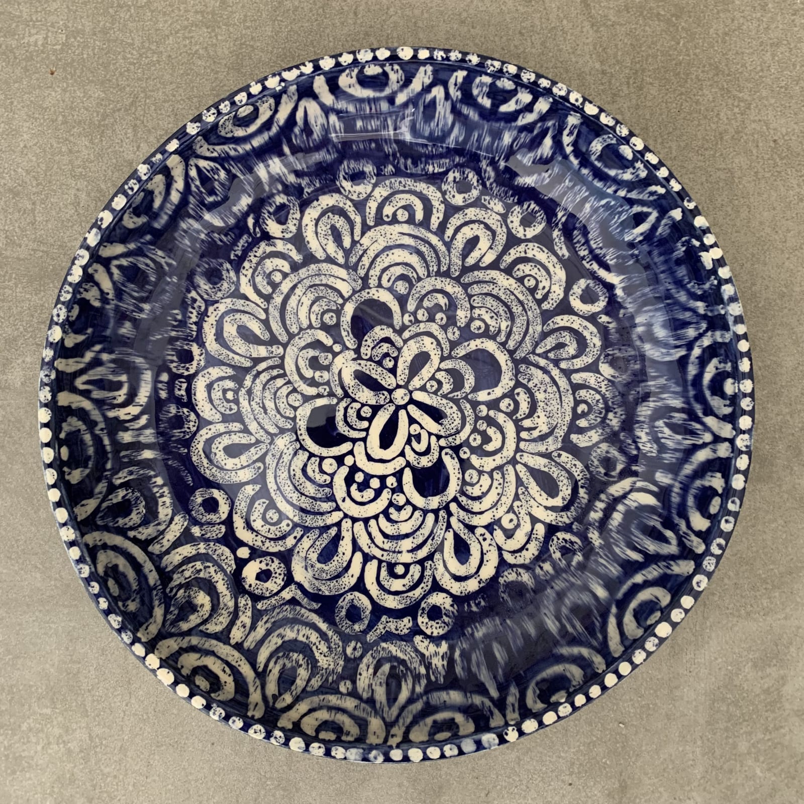 Kitty Edwards, Large Blue & White Patterned Bowl II