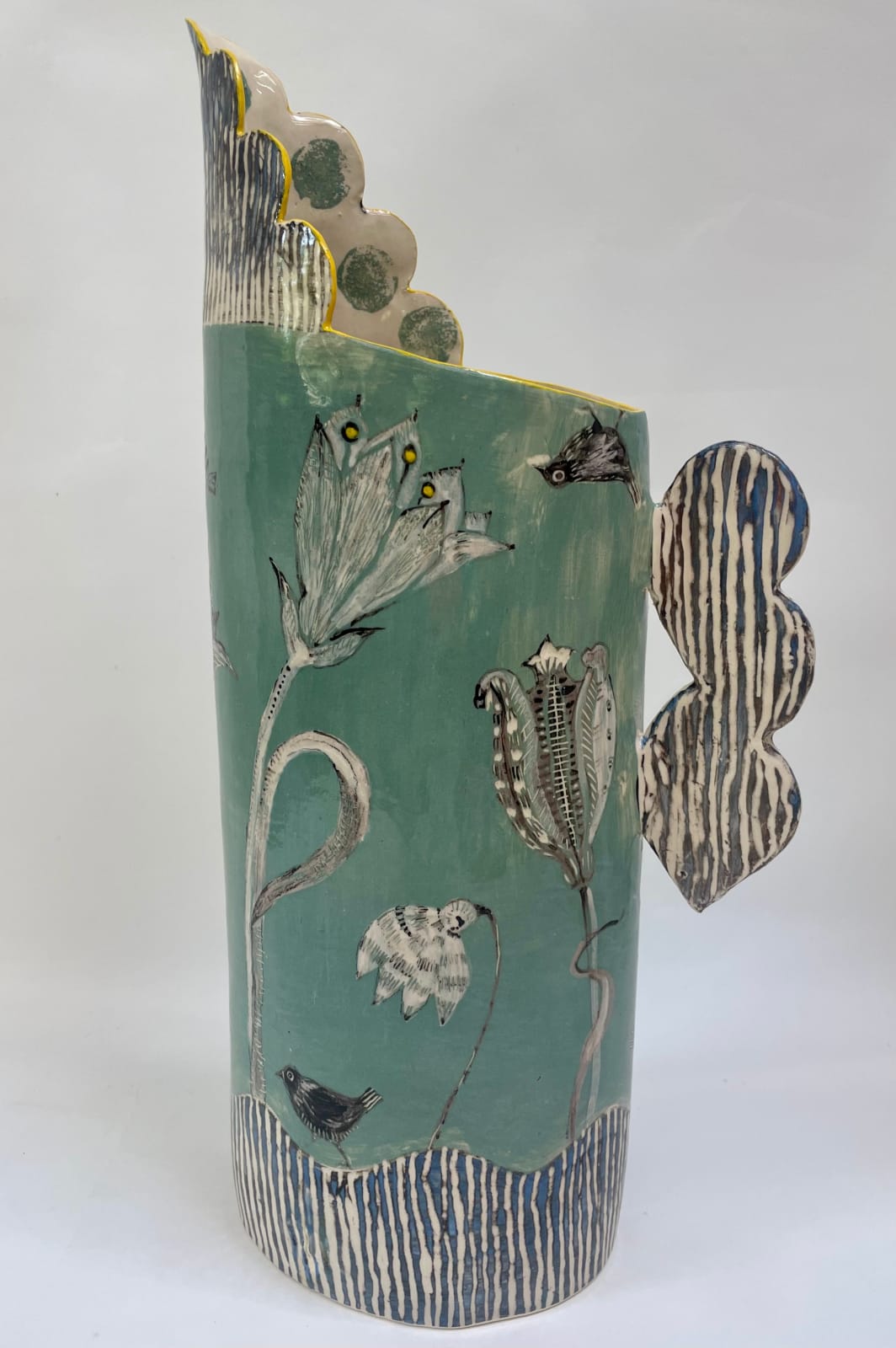 Laurance Simon, Tall Blue Jug with Blackbirds
