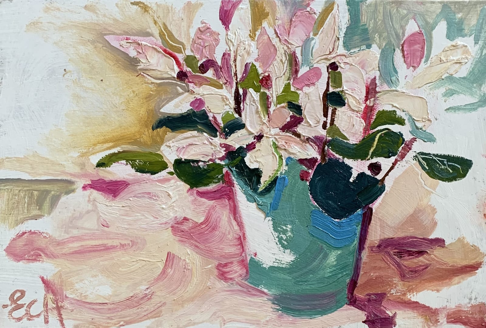 Emma Haggas, Cyclamen in a Turquoise Pot