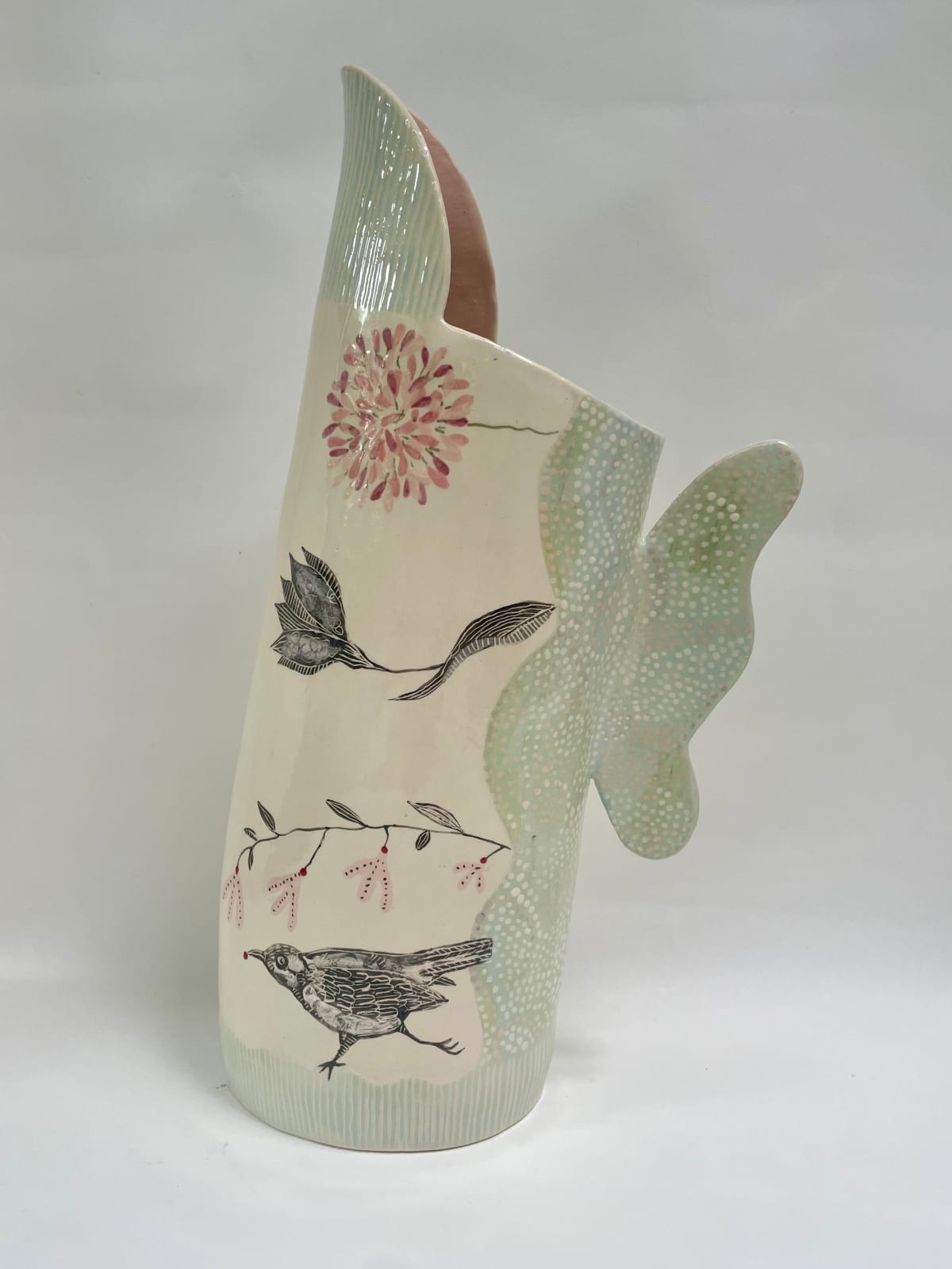 Laurance Simon, Blackbird & Pink Flowers Jug
