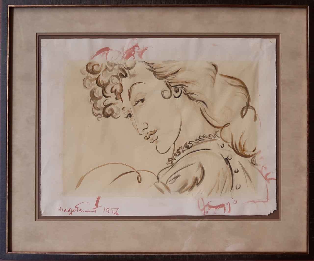 Madge Tennent, Young Female Face Drawing, 1956
