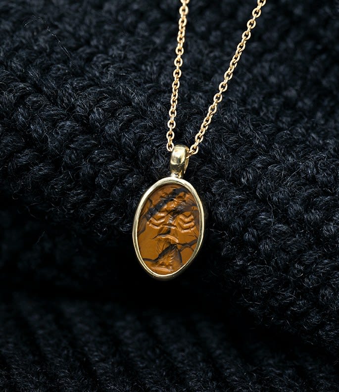 Roman, Hekate yellow jasper gold pendant, Roman Egypt, circa 2nd - 3rd century AD