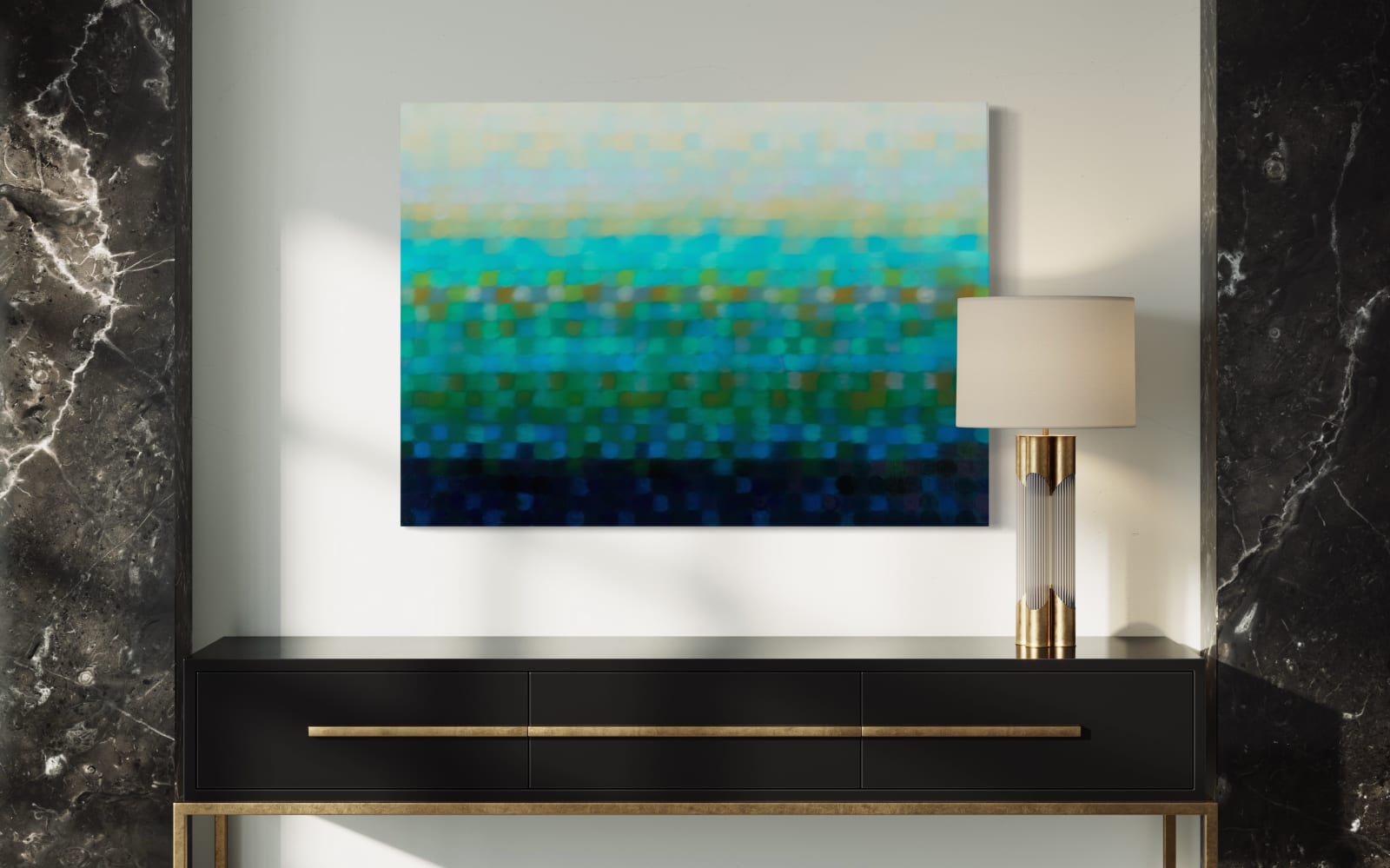 Matthew Johnson's oil on linen painting 'Estuarine [flow]' in situ.