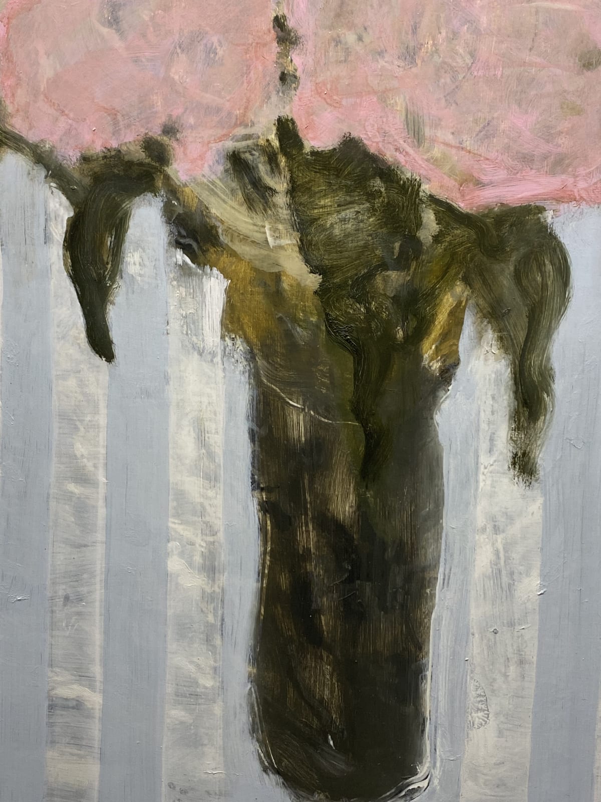 David Konigsberg, Pinks on a Blue Striped Cloth, 2021