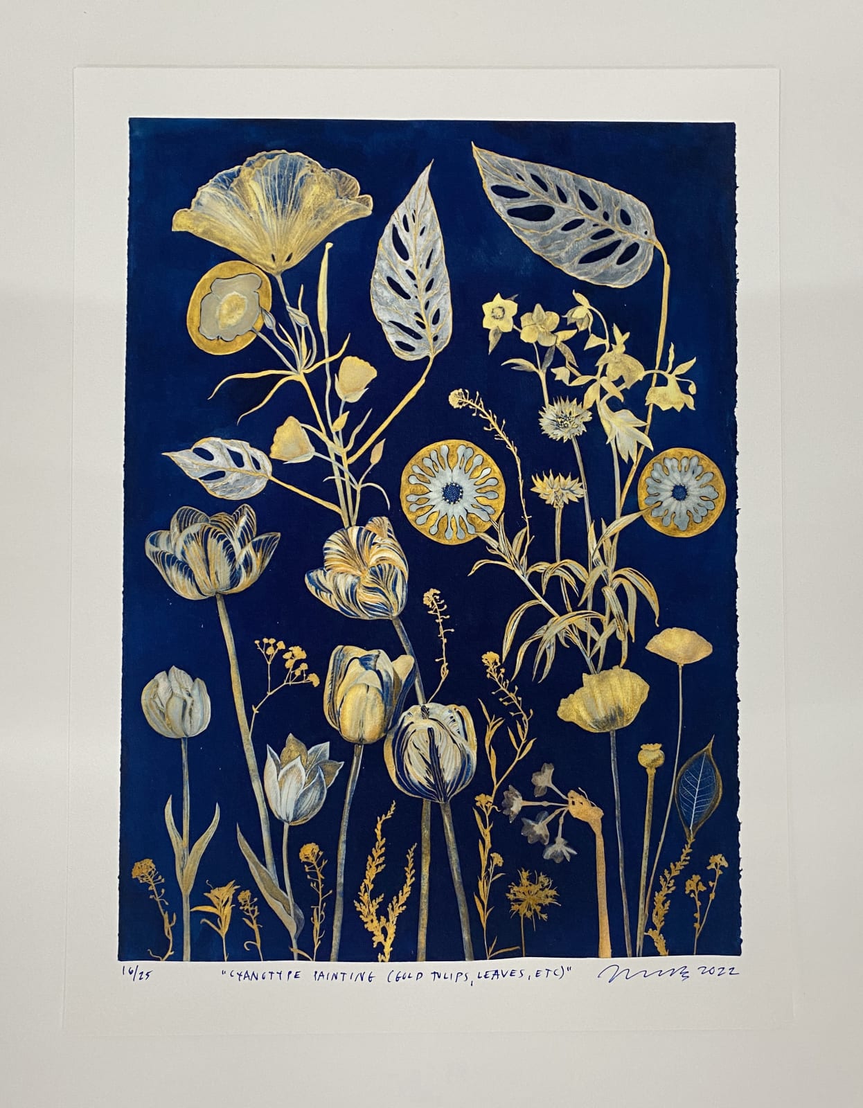 Julia Whitney Barnes, Cyanotype Print (Gold Tulips, Leaves, etc), 2022
