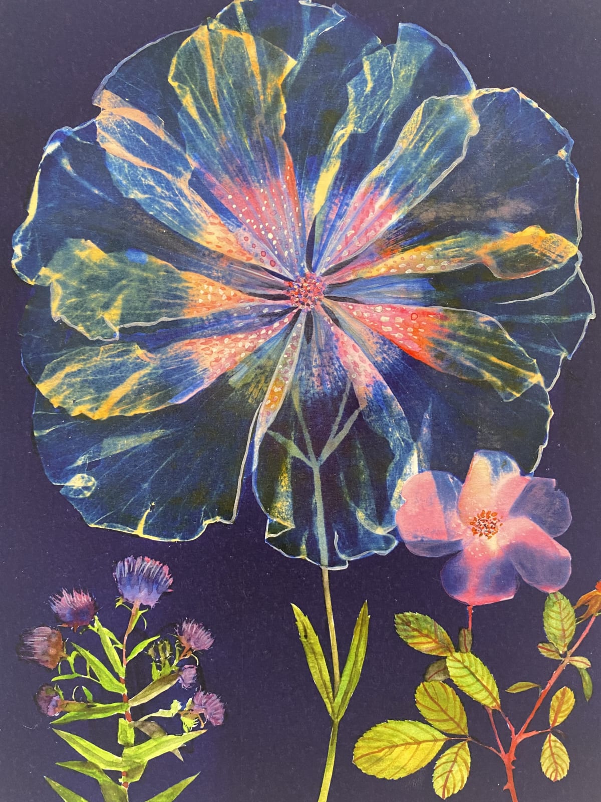 Julia Whitney Barnes, Cyanotype Print (Hibiscus, Rose, etc), 2022