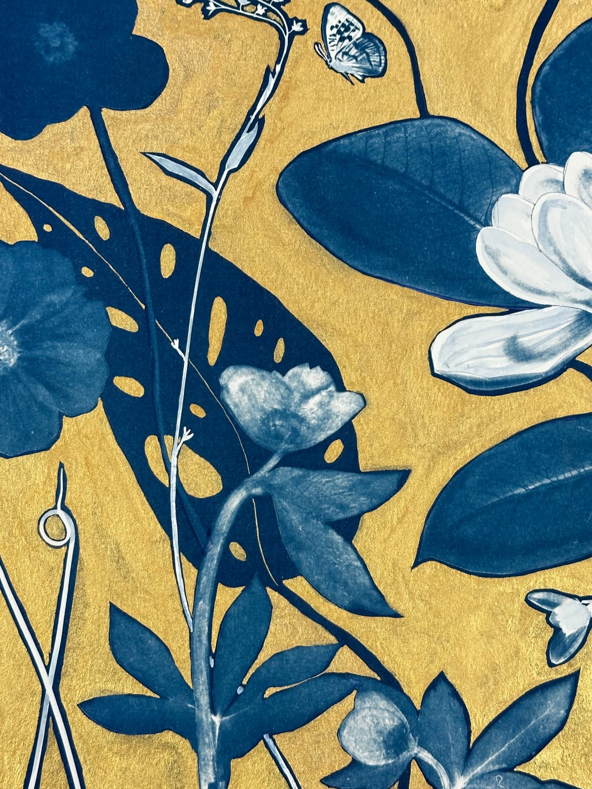 Julia Whitney Barnes, Gold Flora/Shadows (Magnolia, Cornflower, Monstera, etc.), 2023-'24