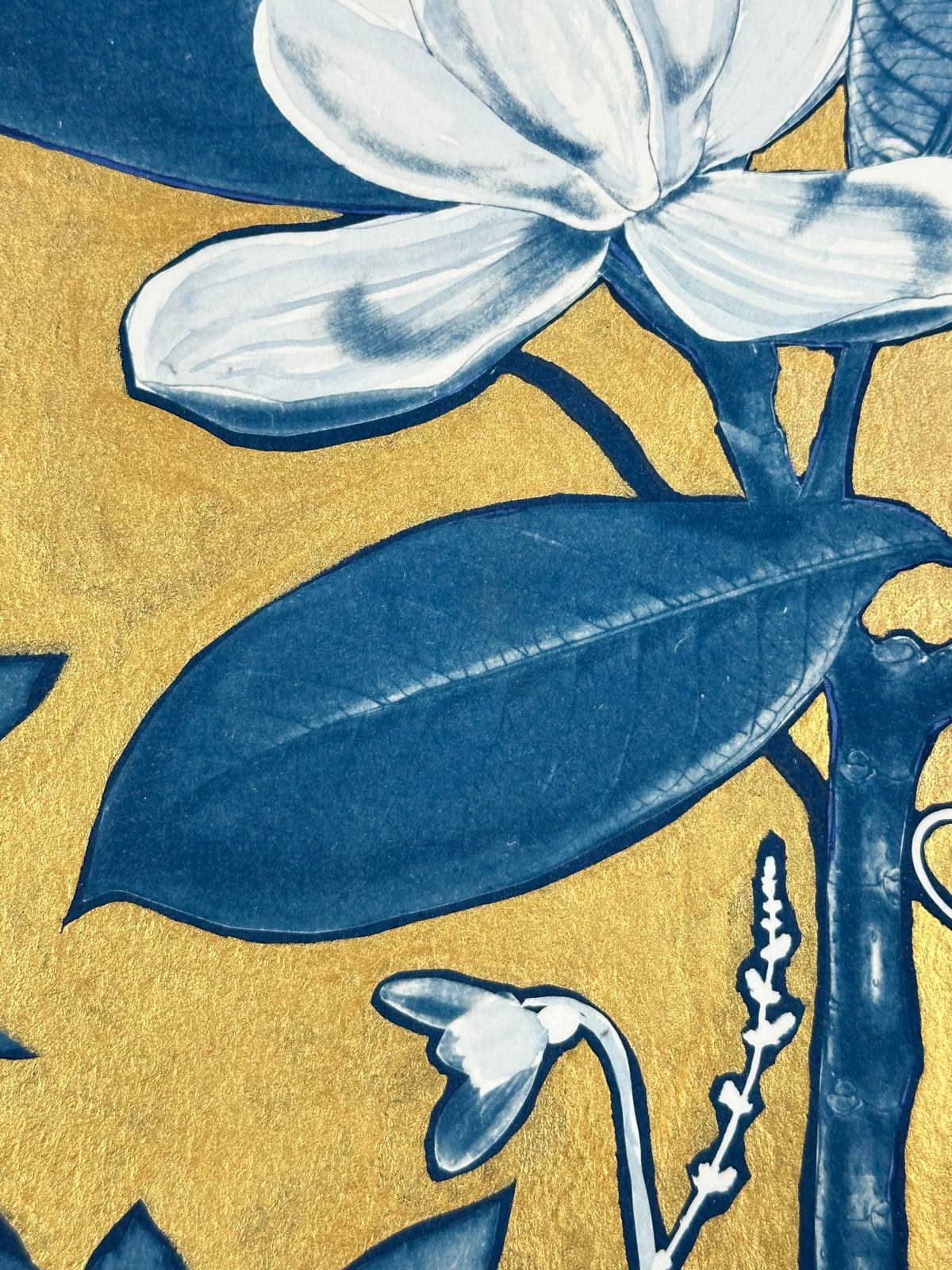 Julia Whitney Barnes, Gold Flora/Shadows (Magnolia, Cornflower, Monstera, etc.), 2023-'24