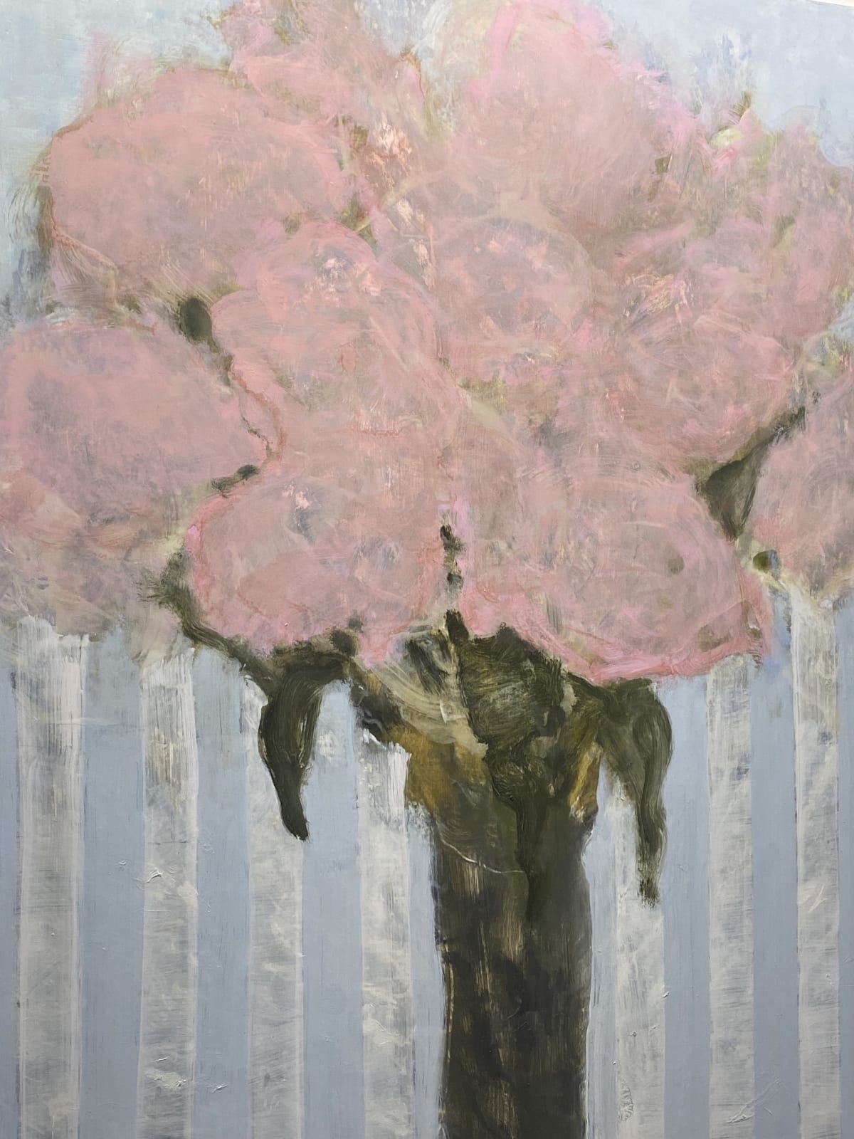 David Konigsberg, Pinks on a Blue Striped Cloth, 2021