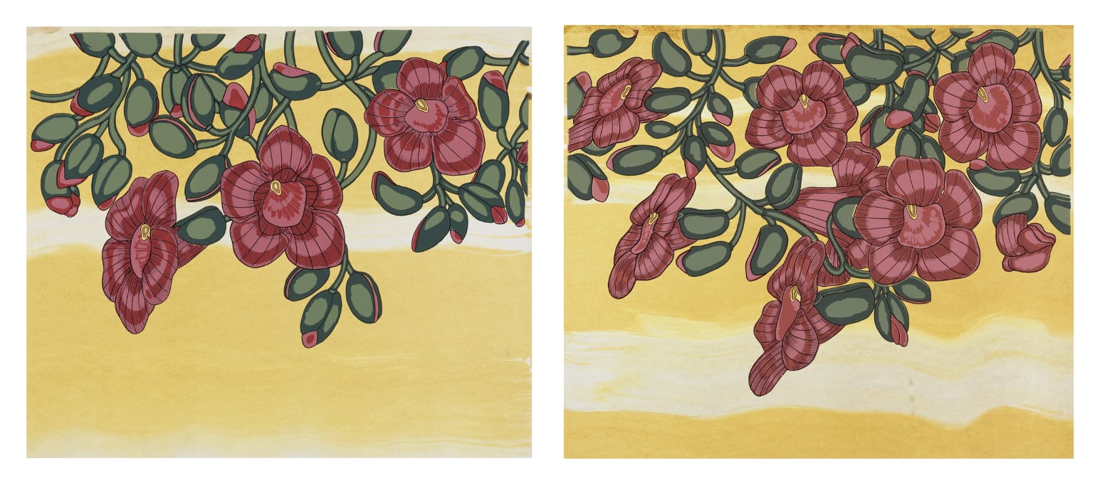Nancy Blum, Red/Pink on Gold (diptych), 2020