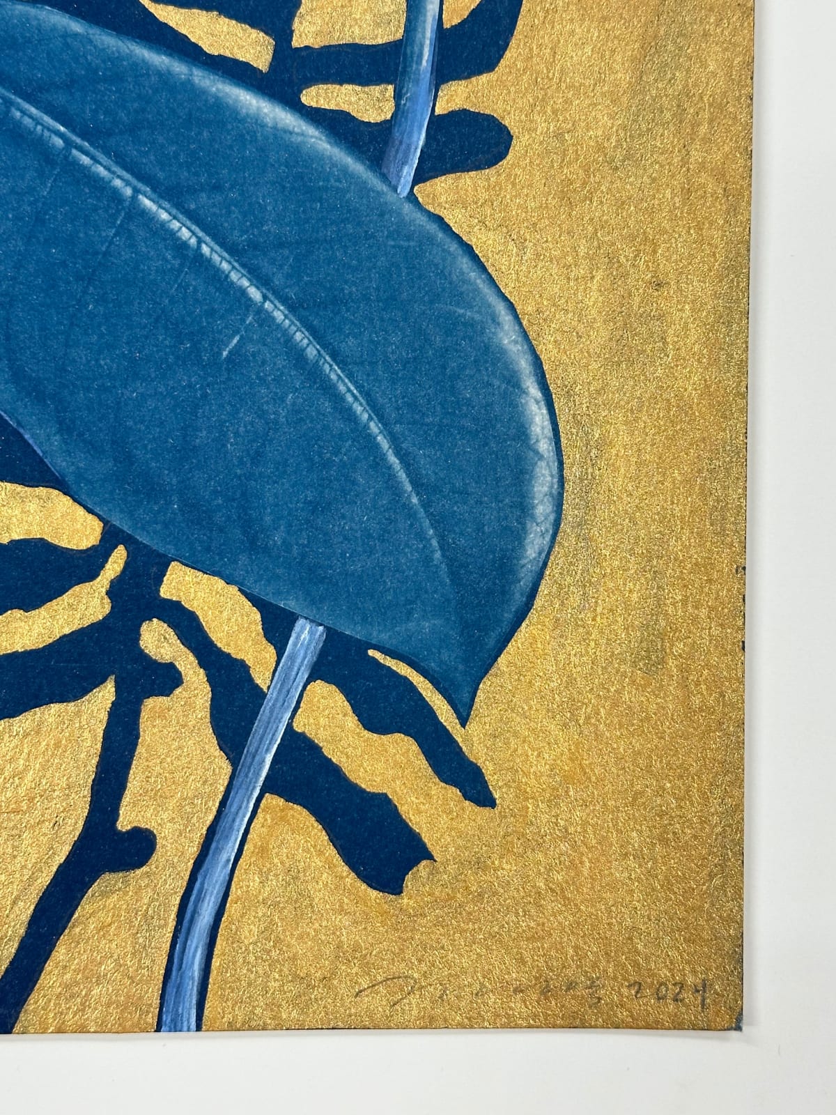 Julia Whitney Barnes, Gold Flora/Shadows (Magnolia, Cornflower, Monstera, etc.), 2023-'24