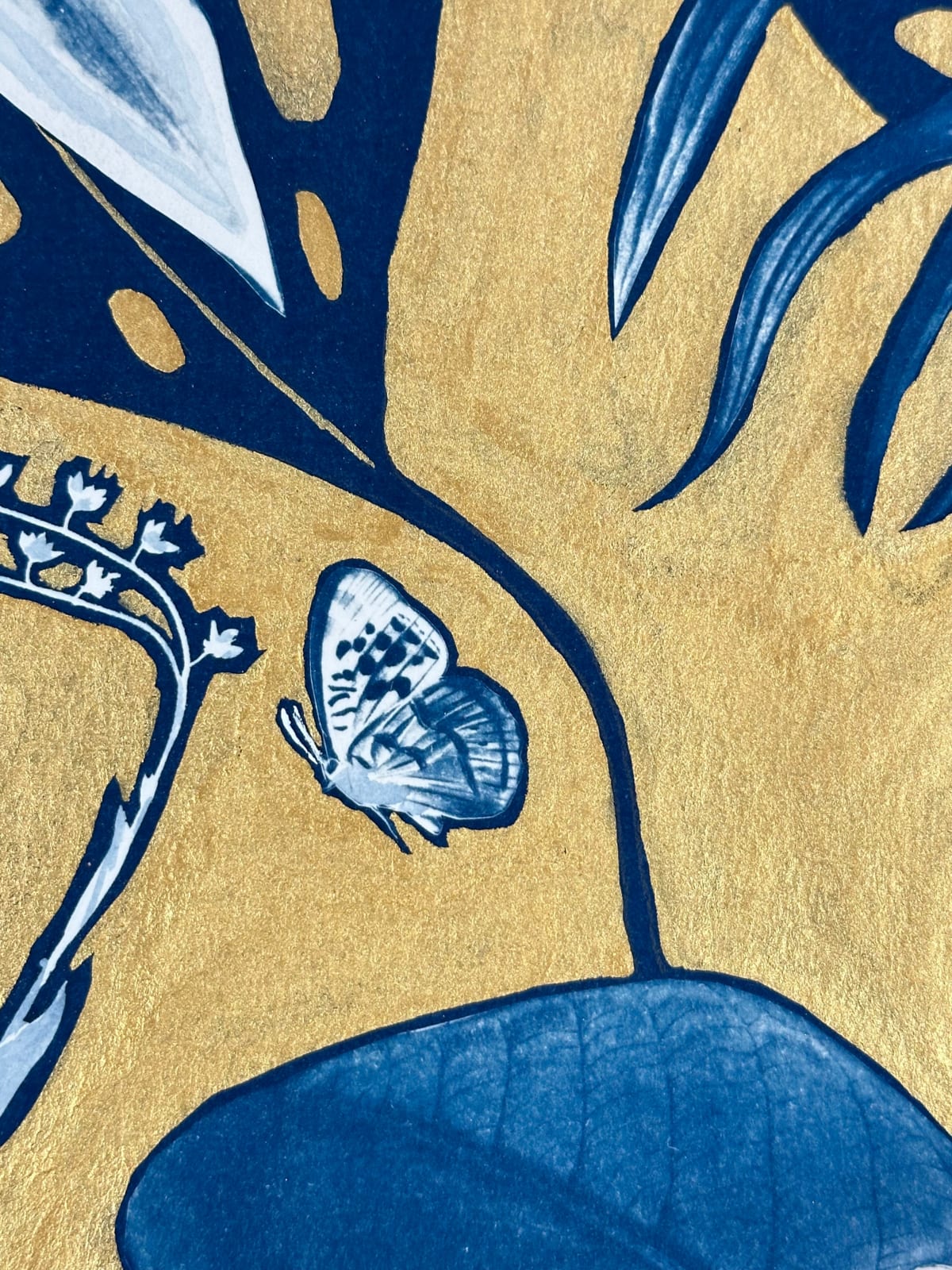 Julia Whitney Barnes, Gold Flora/Shadows (Magnolia, Cornflower, Monstera, etc.), 2023-'24